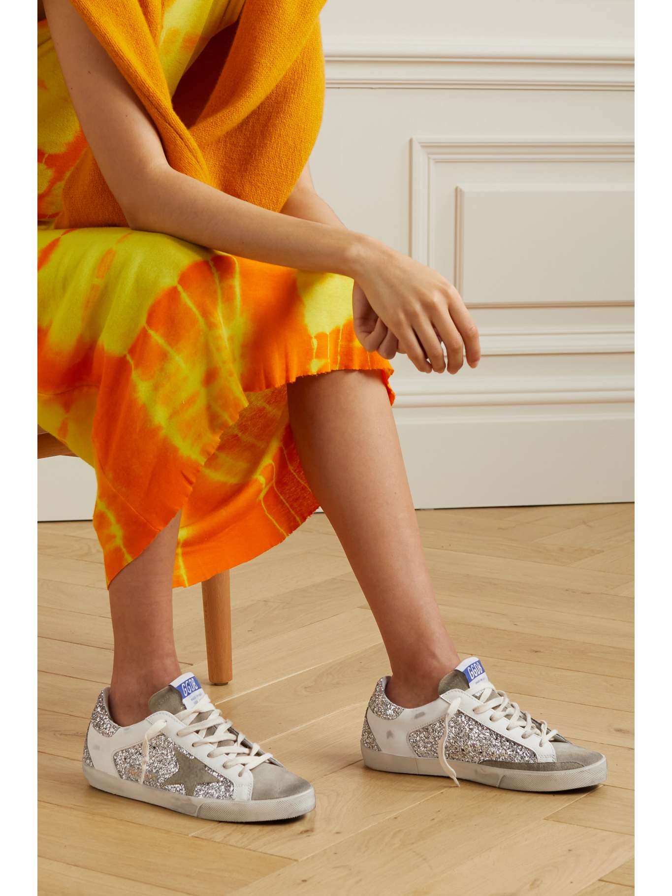 Golden Goose Star glitter-embellished sneakers - Orange