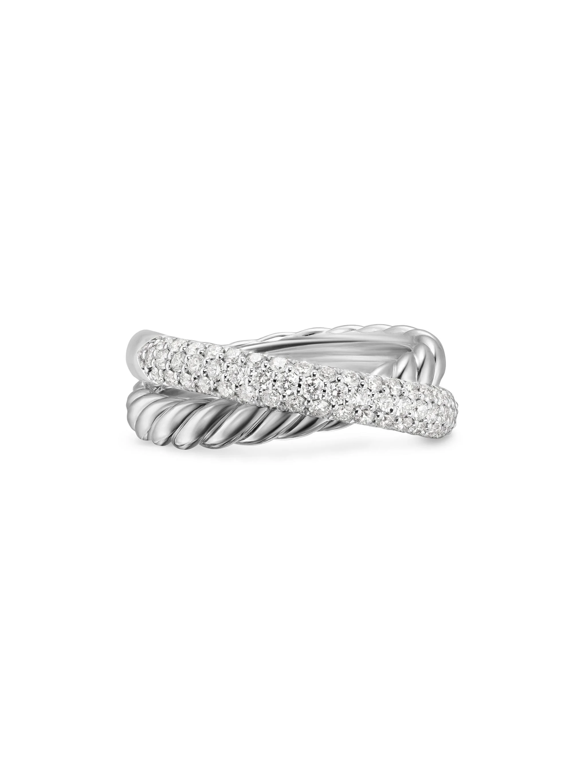 Women's Crossover Two Row Ring in Sterling Silver - Diamond - 1