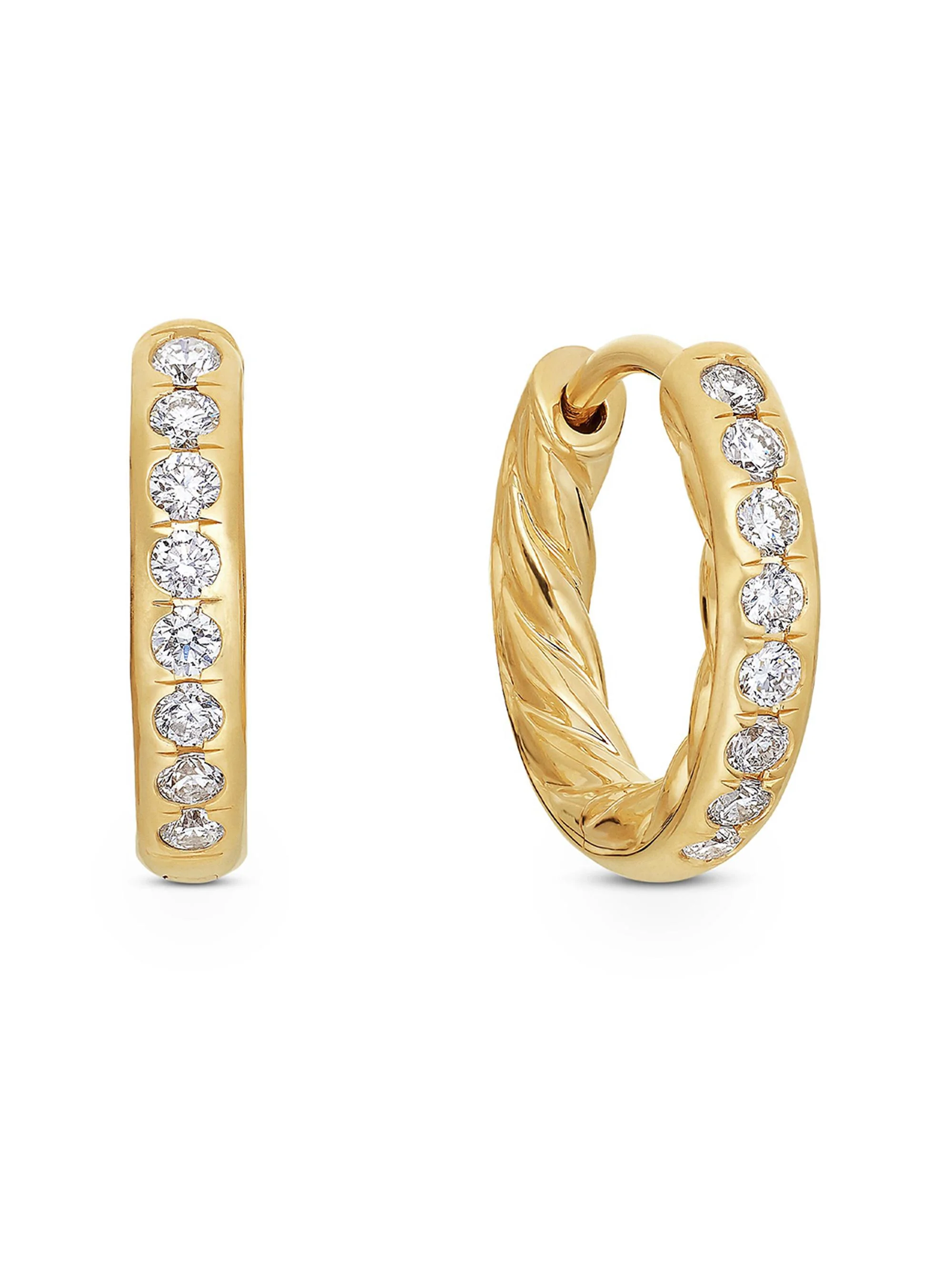 Women's Pavé Huggie Hoop Earrings in 18K Yellow Gold with Diamonds, 13mm - Diamond - 1