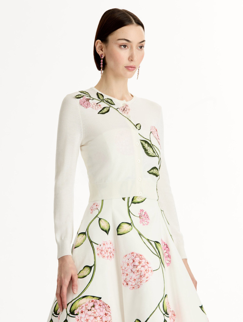 PORCELAIN FLOWER THREADWORK CROPPED CARDIGAN 5