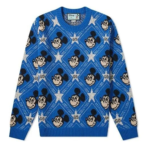 Gucci x Disney Mickey Mouse Pattern Crewneck Sweater For Men Blue 601563-XKA57-4318 - 1