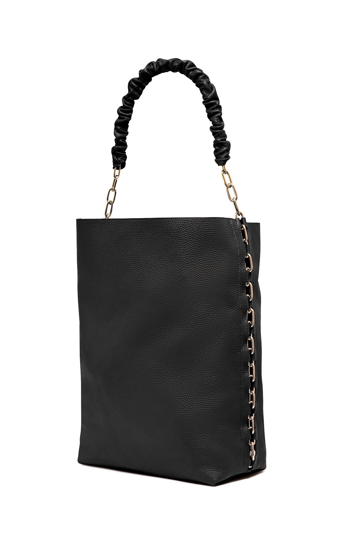 Chain Tote Bag in Black Textured Leather - 4