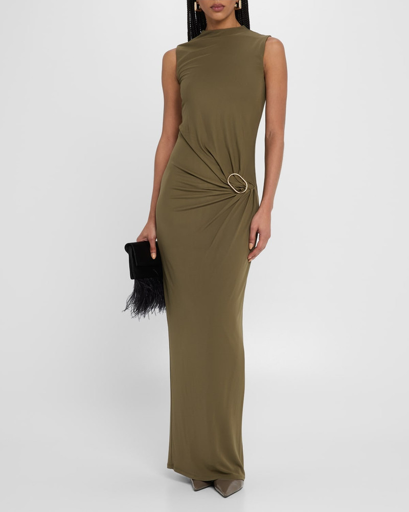 ROLAND MOURET Sleeveless Viscose Knit Maxi Dress with Buckle outlook