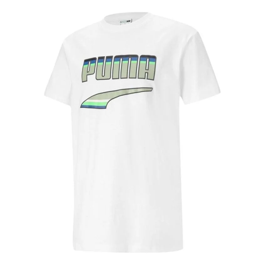 PUMA Printed Round Neck T-Shirt 'White Green' 531497-02 - 1