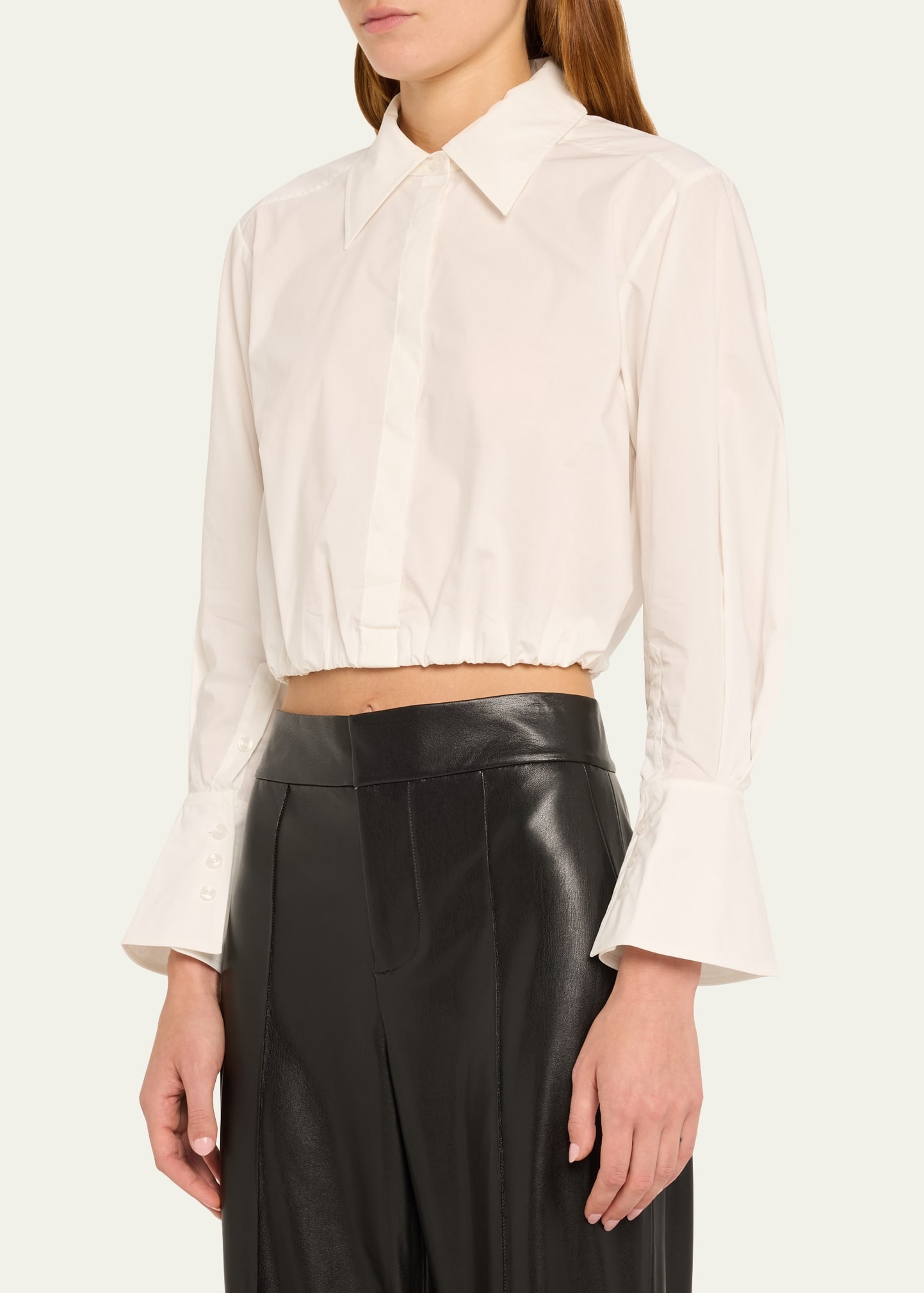 Blythe Cotton Poplin Button-Front Crop Shirt - 4