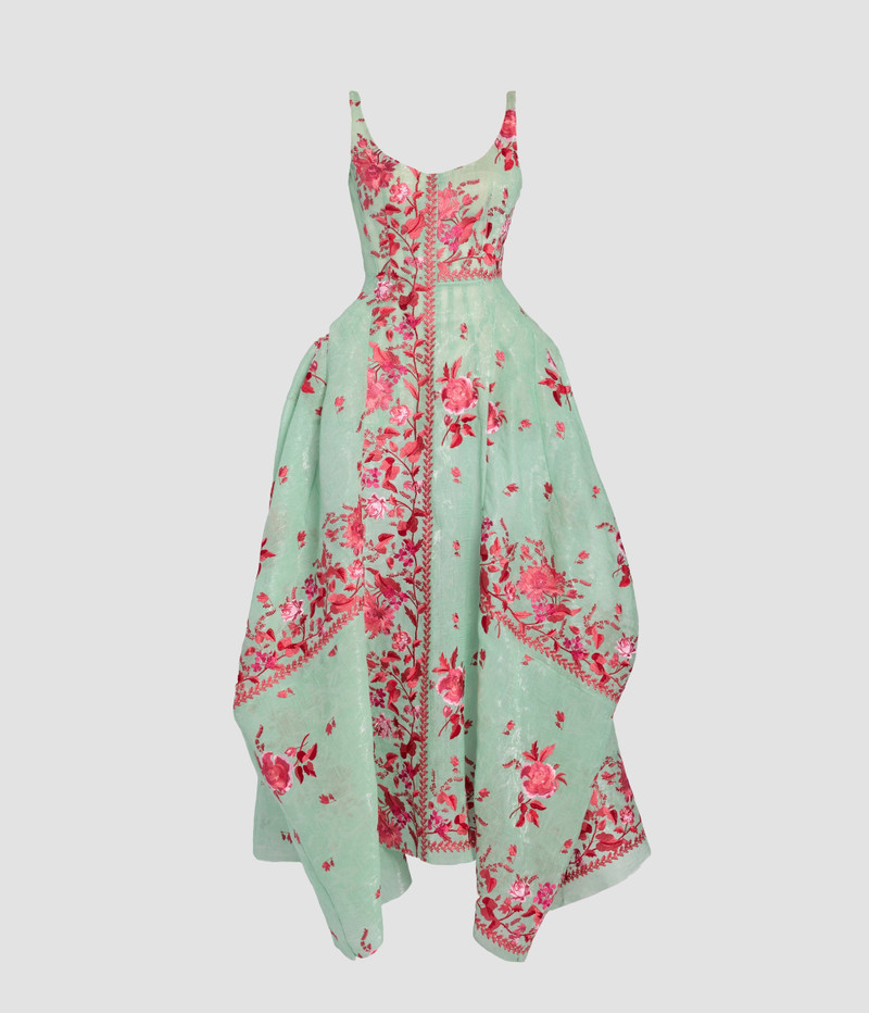 EMBROIDERED ORGANZA DRAPED MIDI DRESS 1