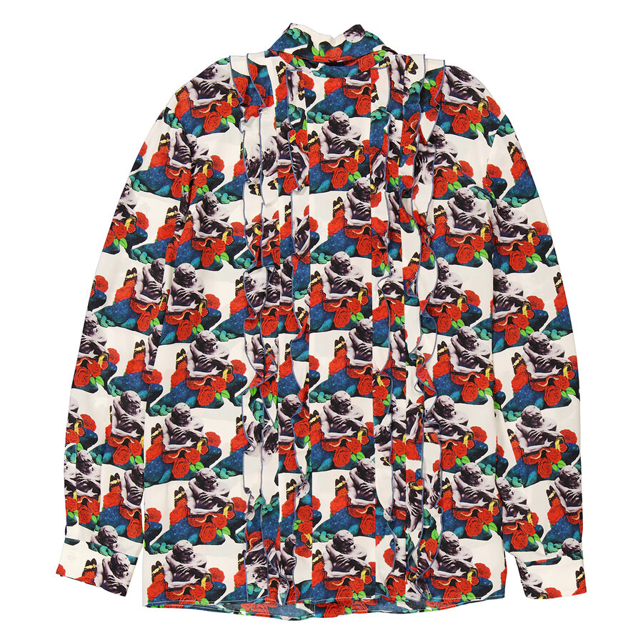 Valentino Ladies Multicolor Long-sleeve Tie Neck Blouse - 2
