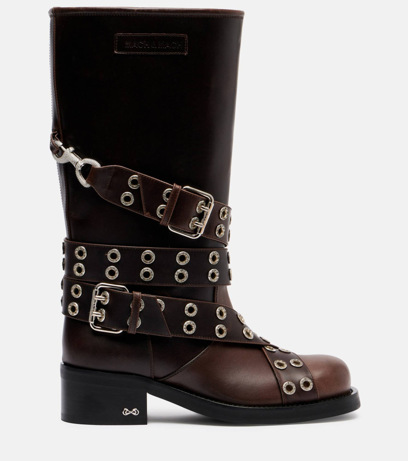 Buckle Belt embellished leather biker boots 4