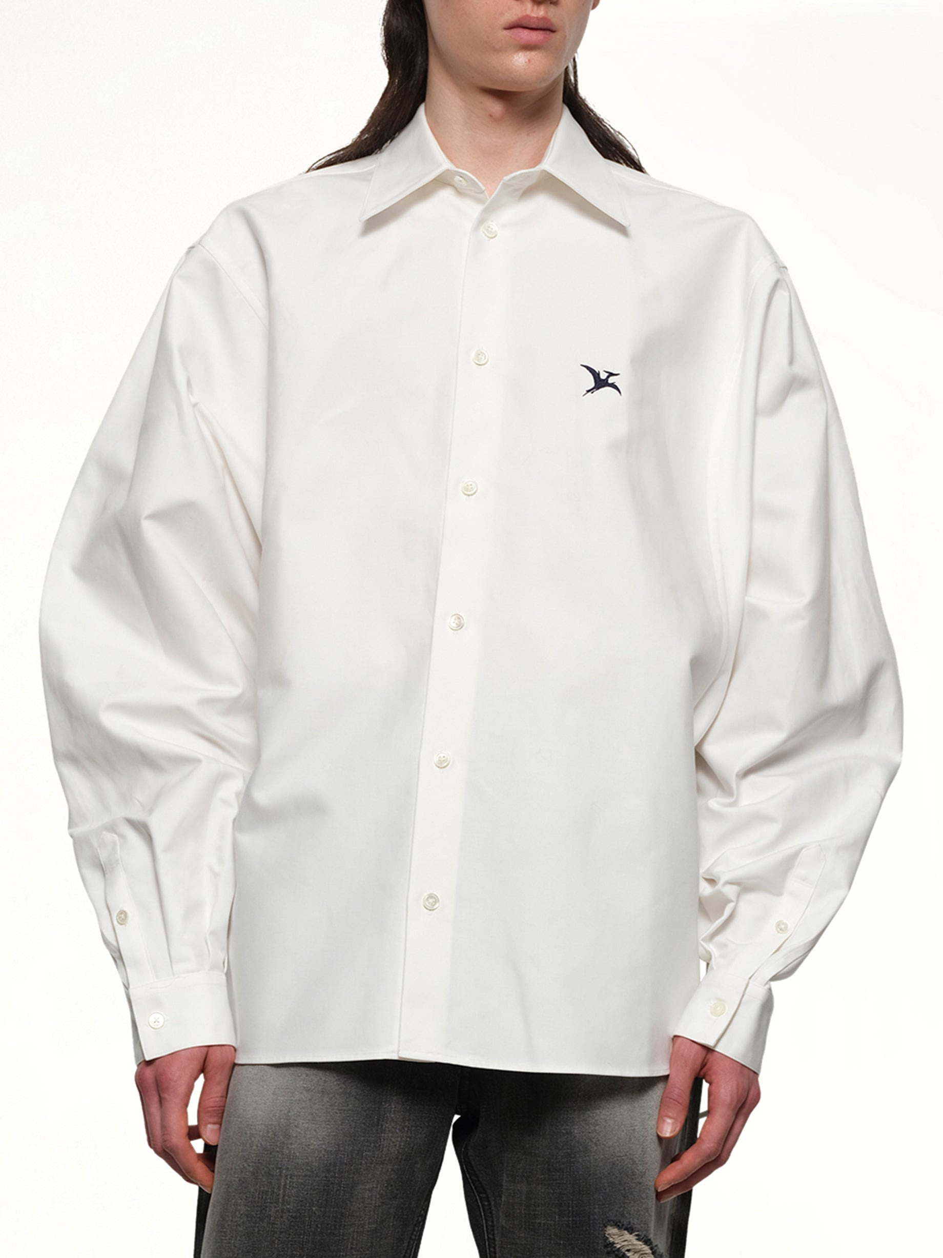 Pteranodon Embroidered Shirt in White - 6