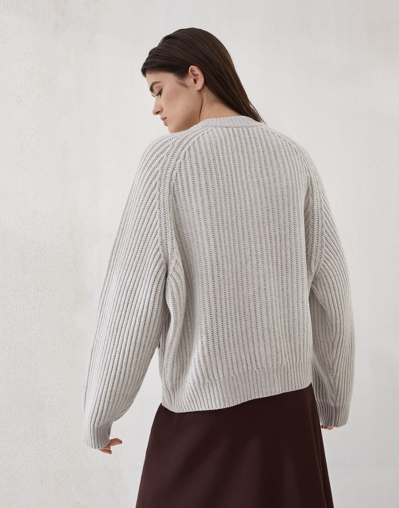Brunello Cucinelli English rib cardigan in cashmere Feather yarn outlook
