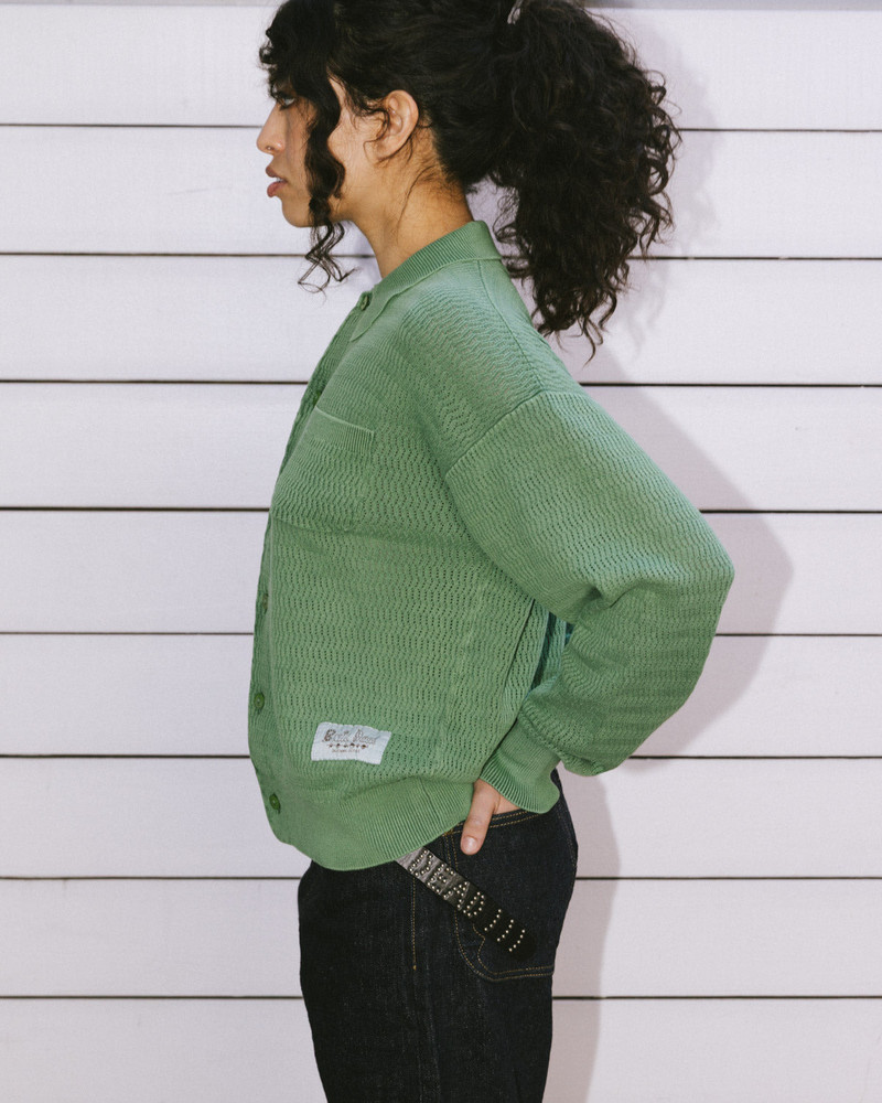 Pigment Dye Long Sleeve Polo Sweater - Green 11