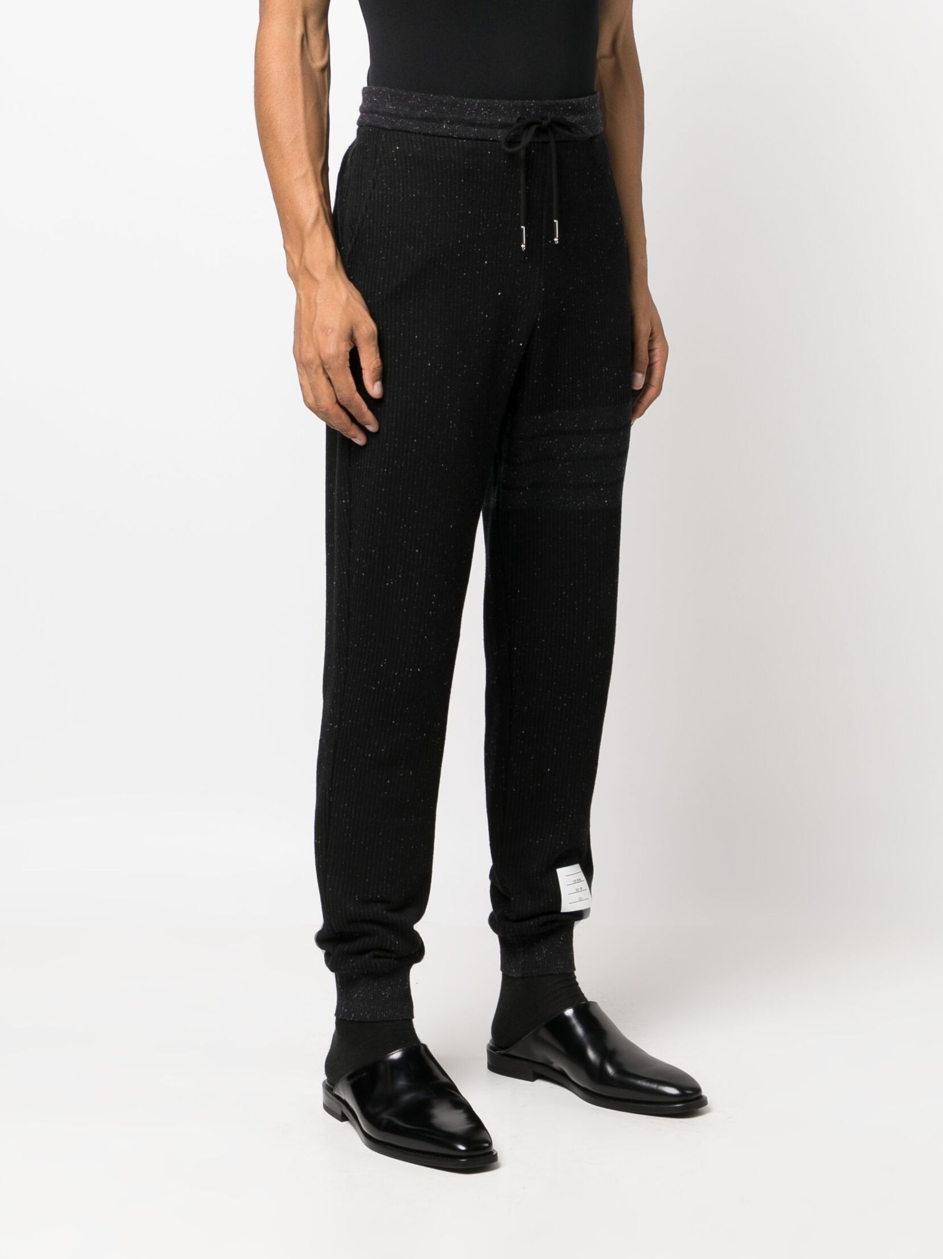 Black 4-Bar-Print Cotton Track Pants - 3