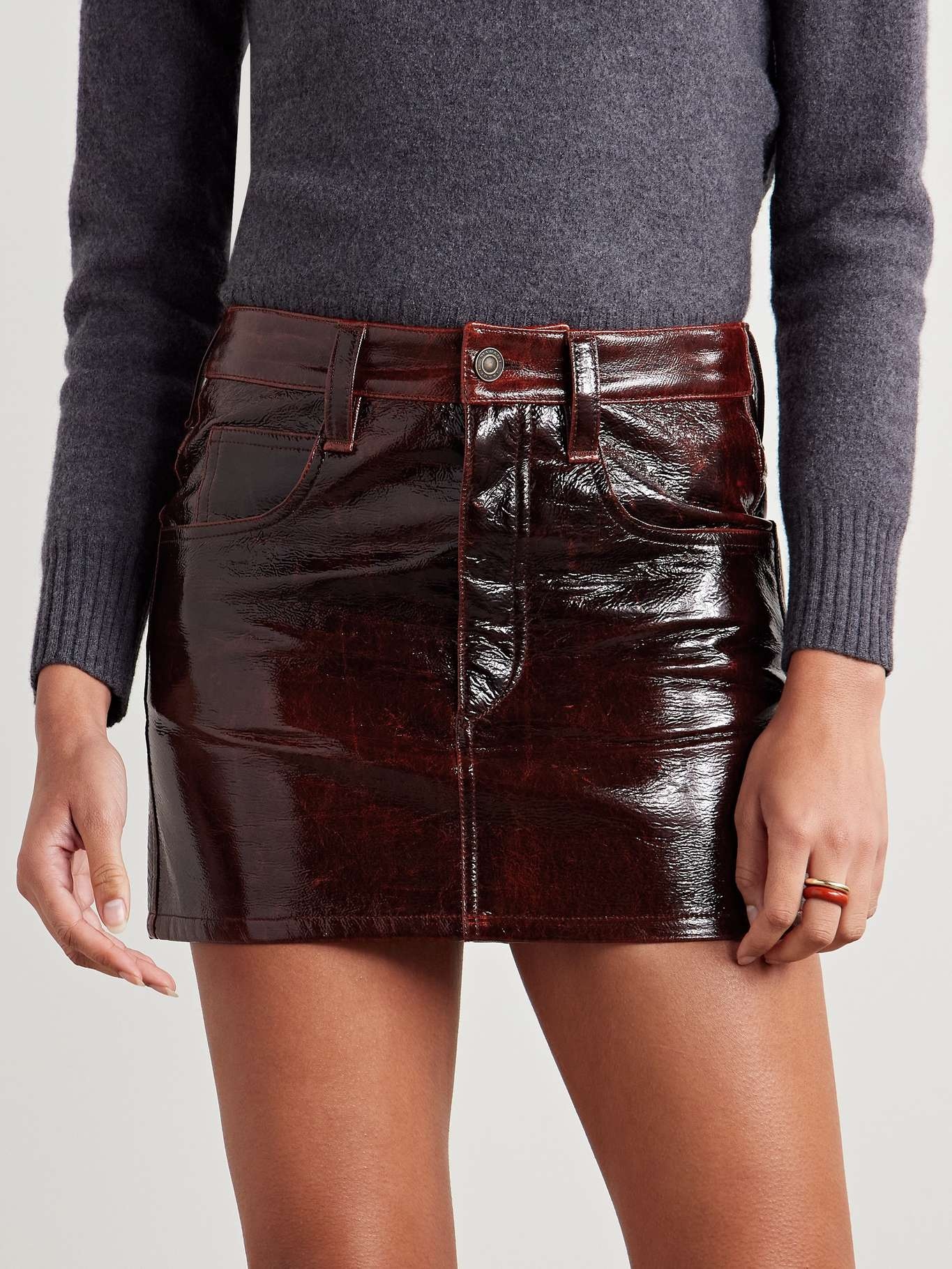 Laviana coated crinkled cotton-blend mini skirt - 3