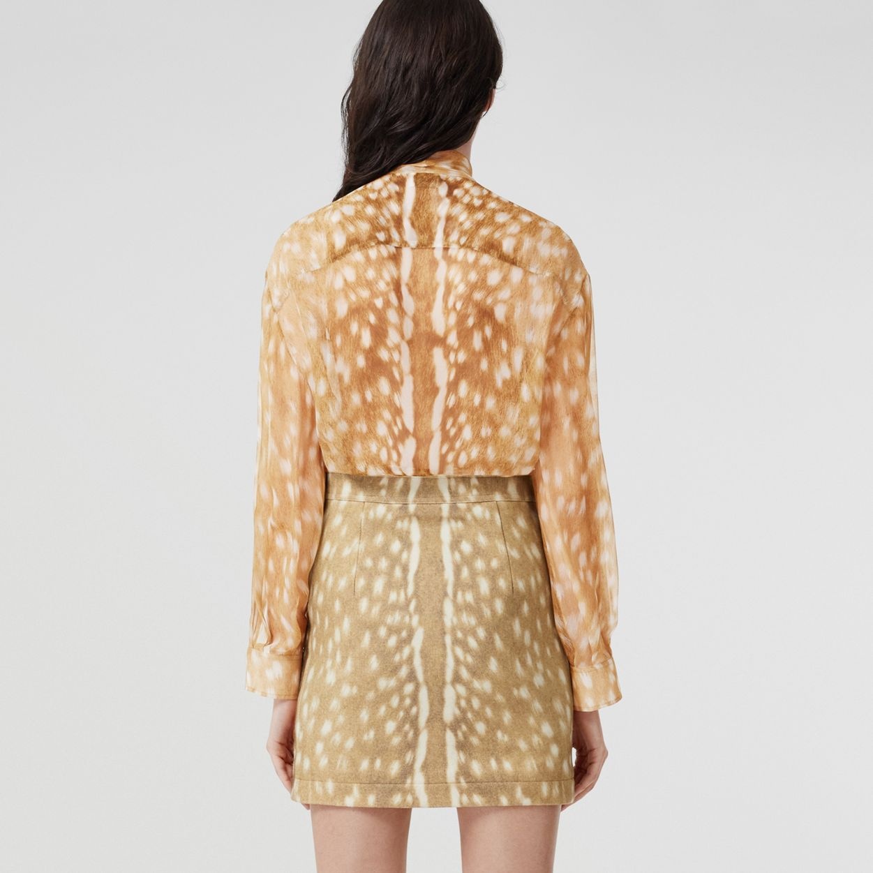 Deer Print Silk Tie-neck Blouse - 4