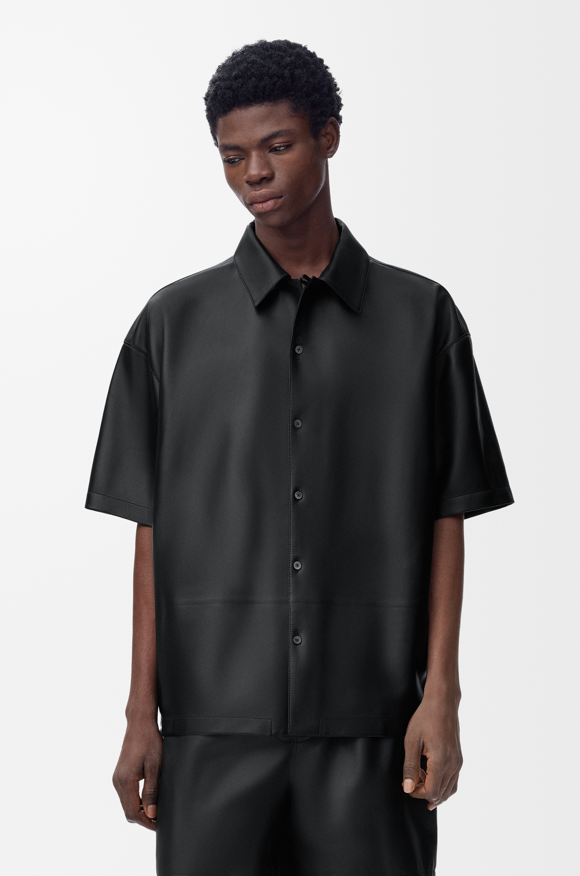 Short sleeve shirt in nappa lambskin - 3