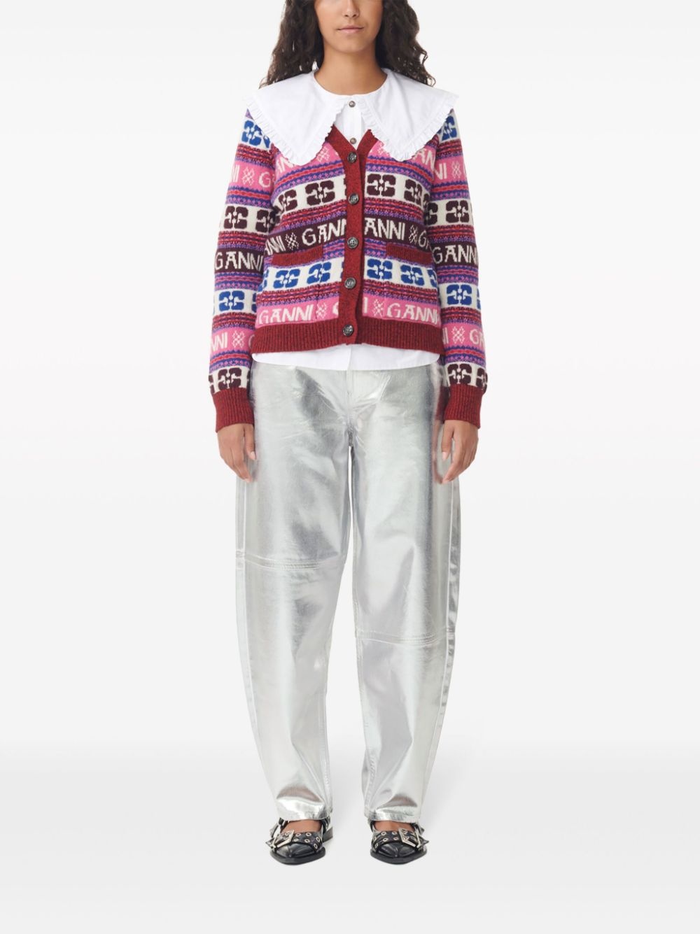 intarsia-logo V-neck cardigan - 2