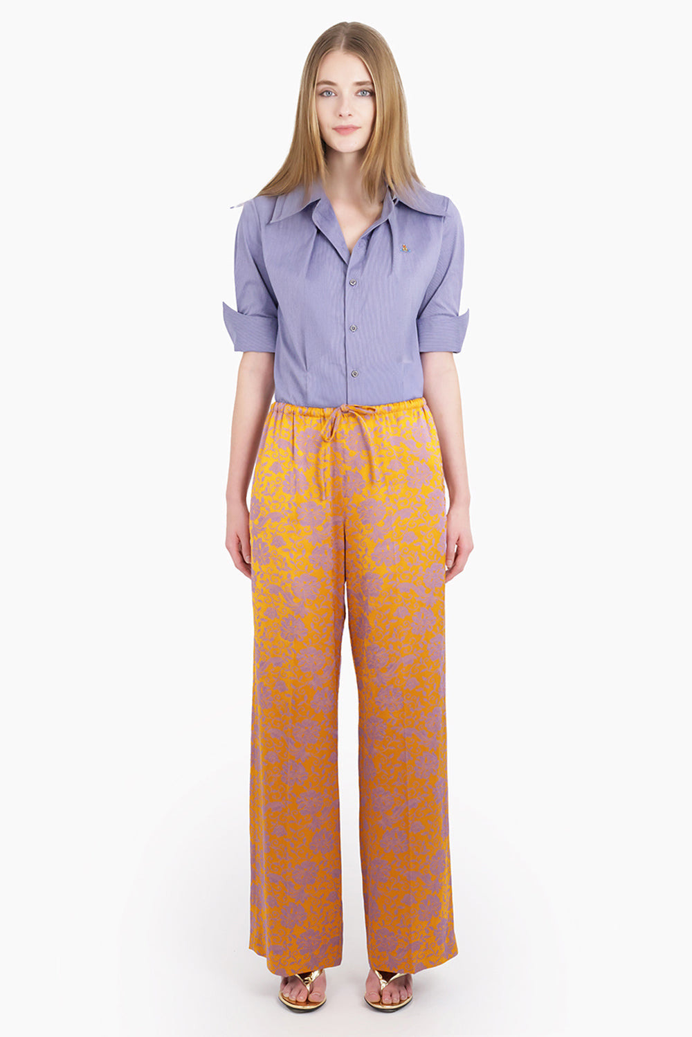 PUVIS FLORAL JACQUARD DRAWSTRING PANT | MANDARIN/LILAC - 3