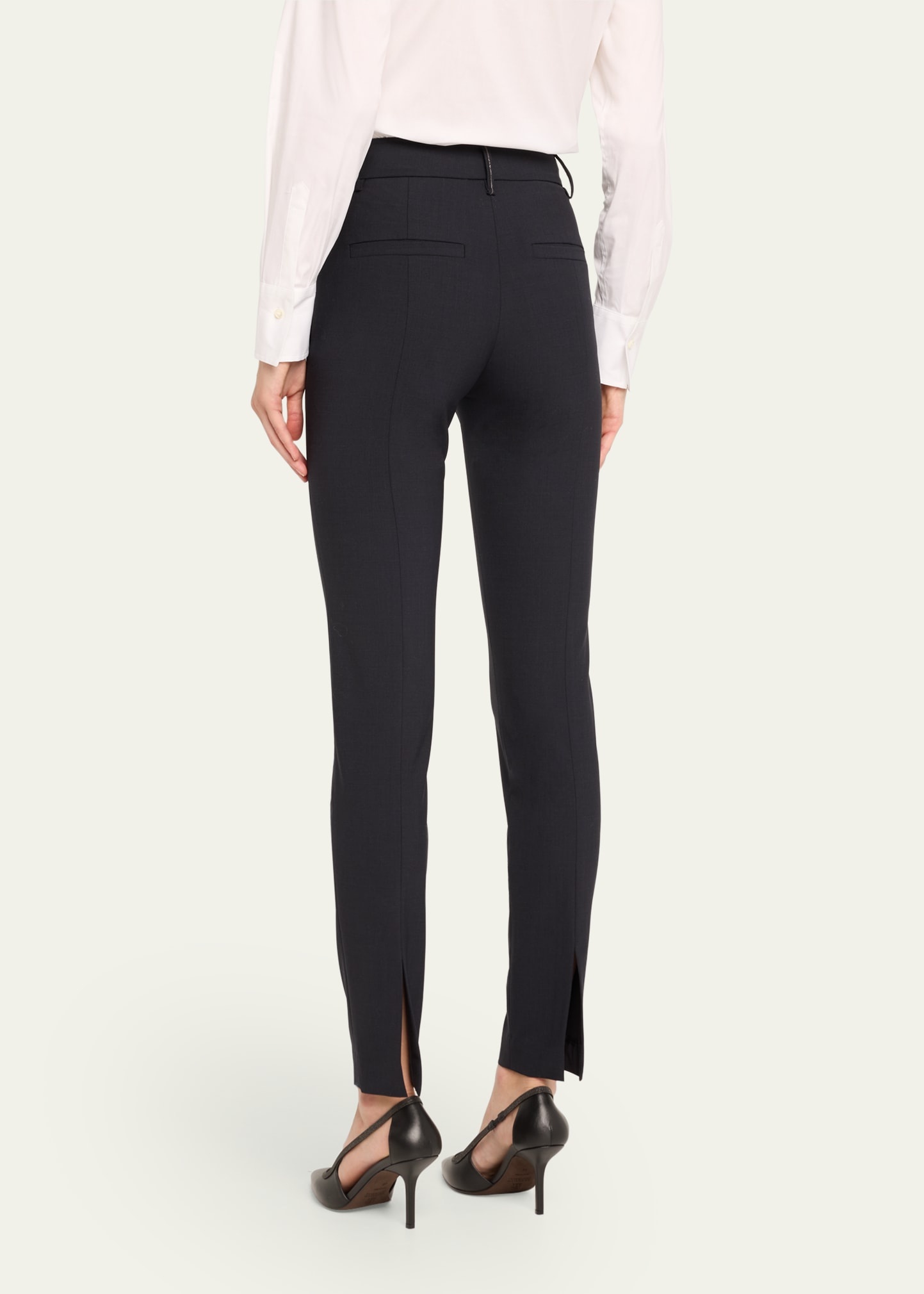 Tropical Wool Straight-Leg Tailored Trousers with Slit - 2