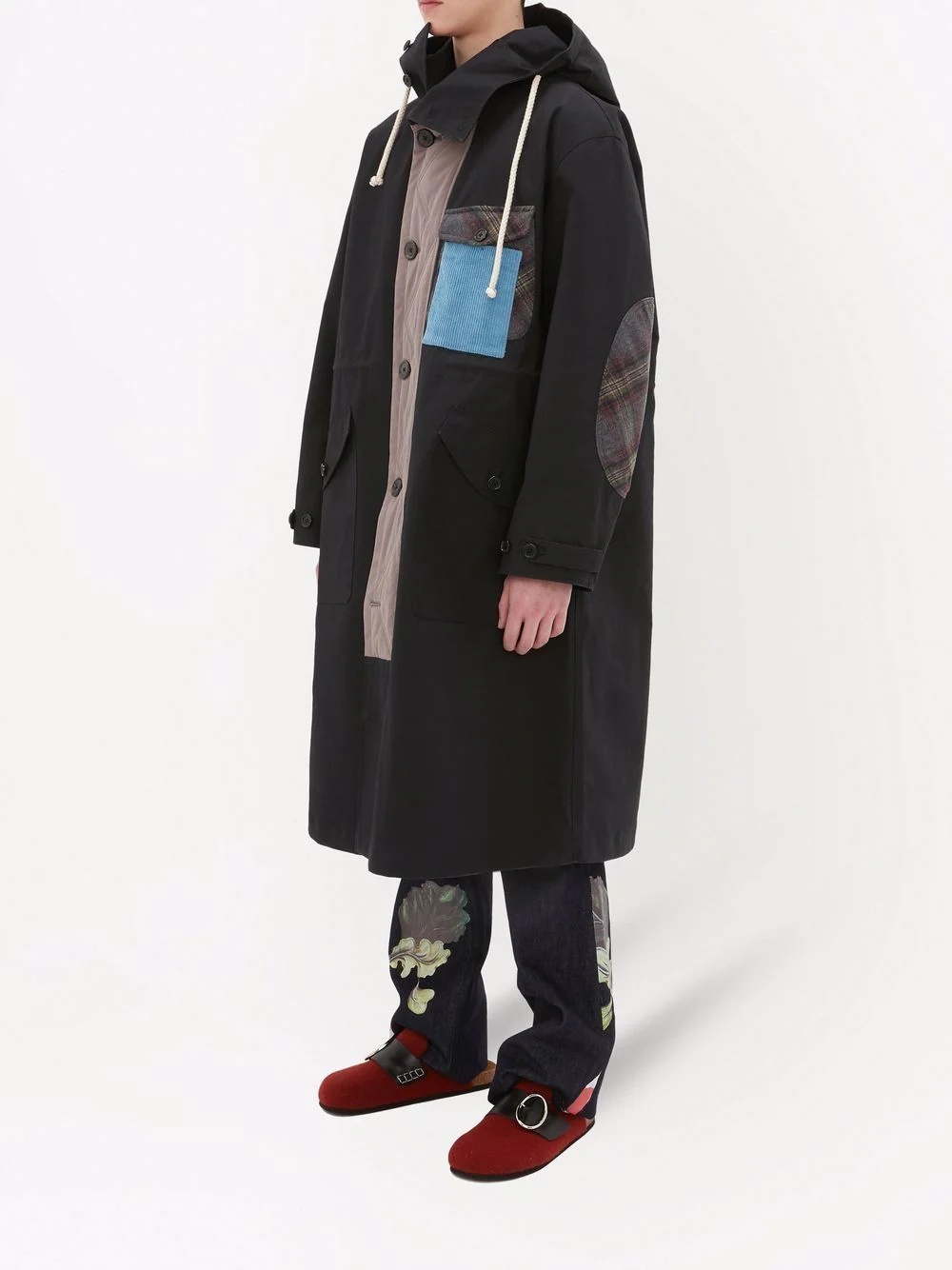 patch-detail long parka coat - 3