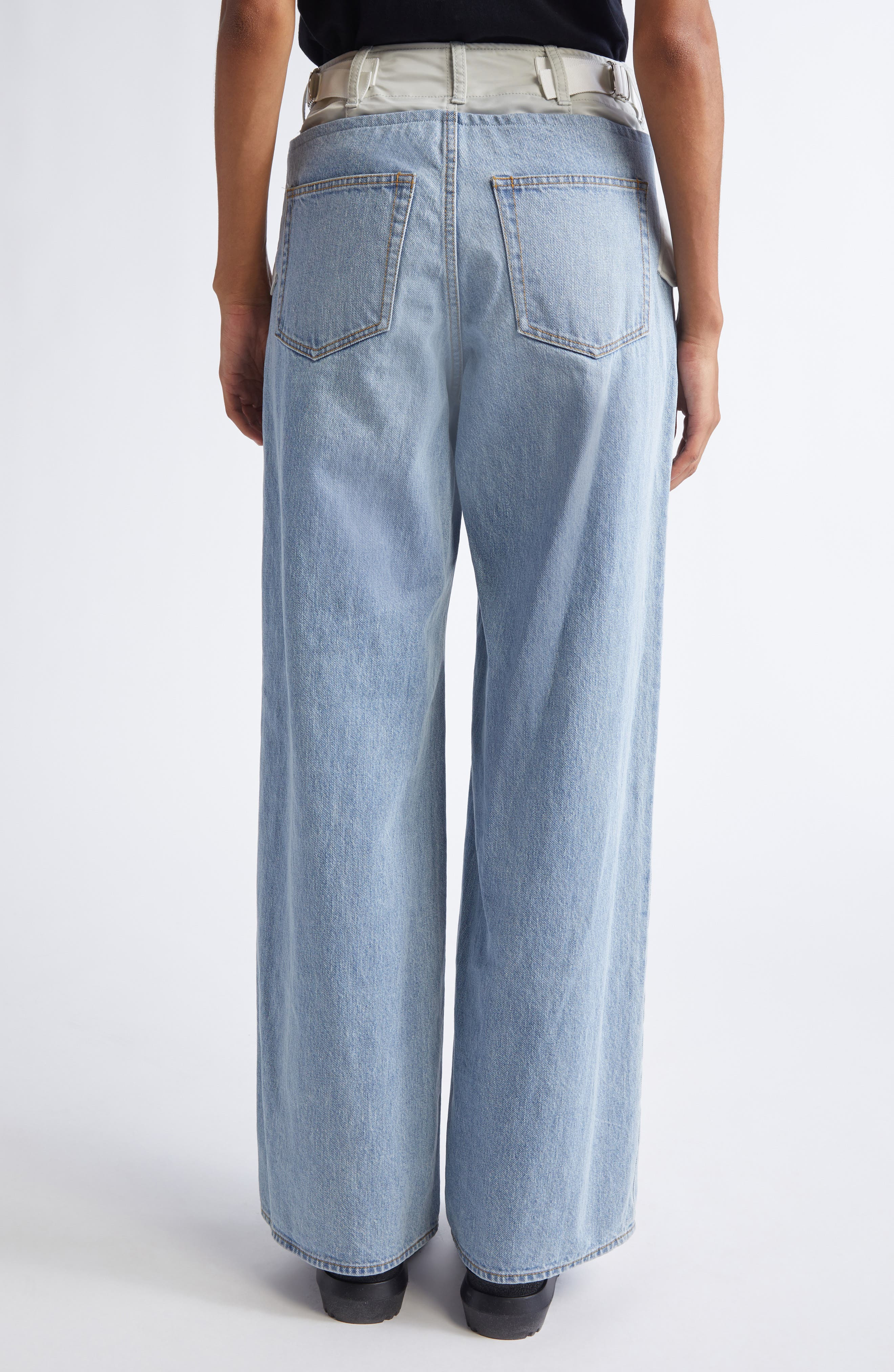 Sacai Baggy Mixed Media Jeans in Light Blue/Light Gray at Nordstrom - 3