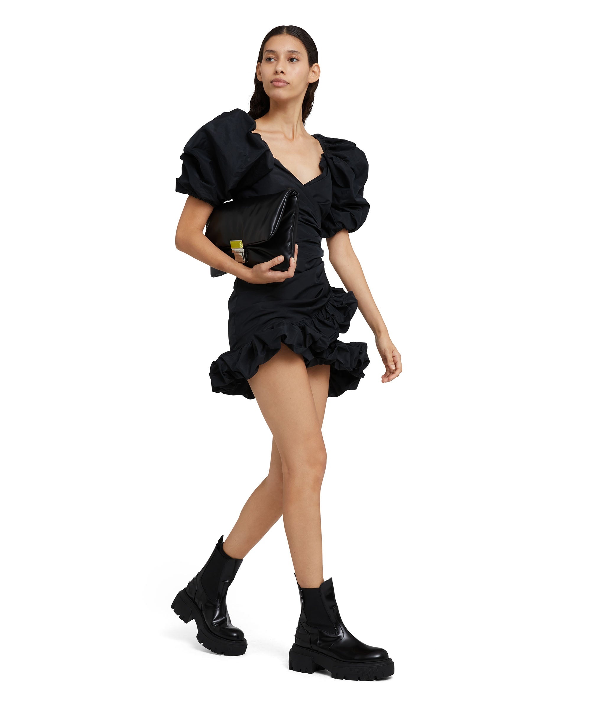 Taffeta mini dress with ruffled balloon sleeves - 5