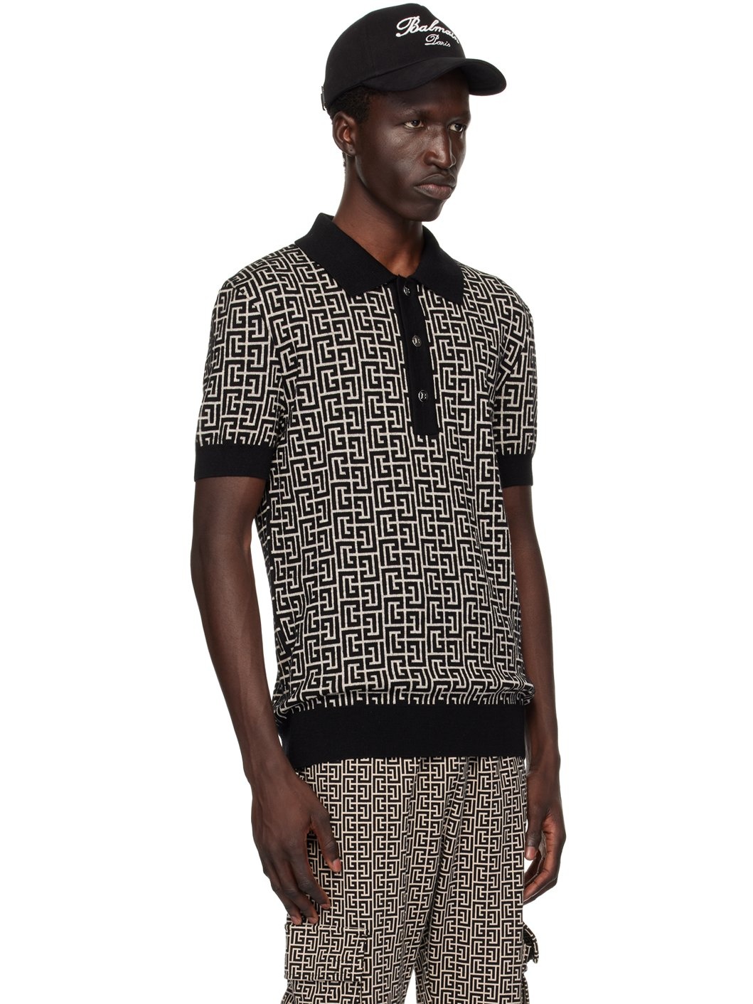 Black & Off-White Monogrammed Polo - 2