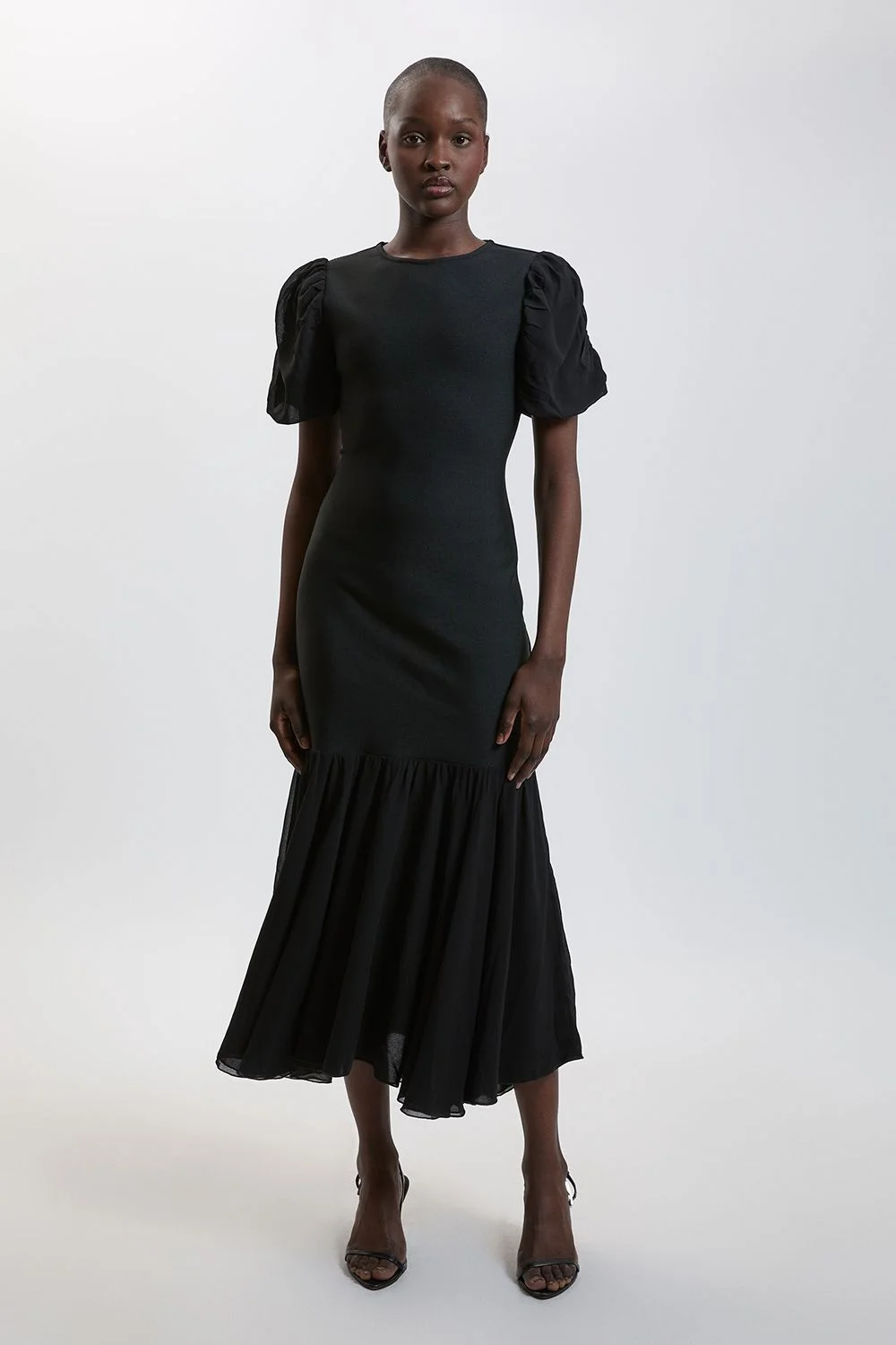 Bandage Figure Form Chiffon Sleeve Knit Dress - 1