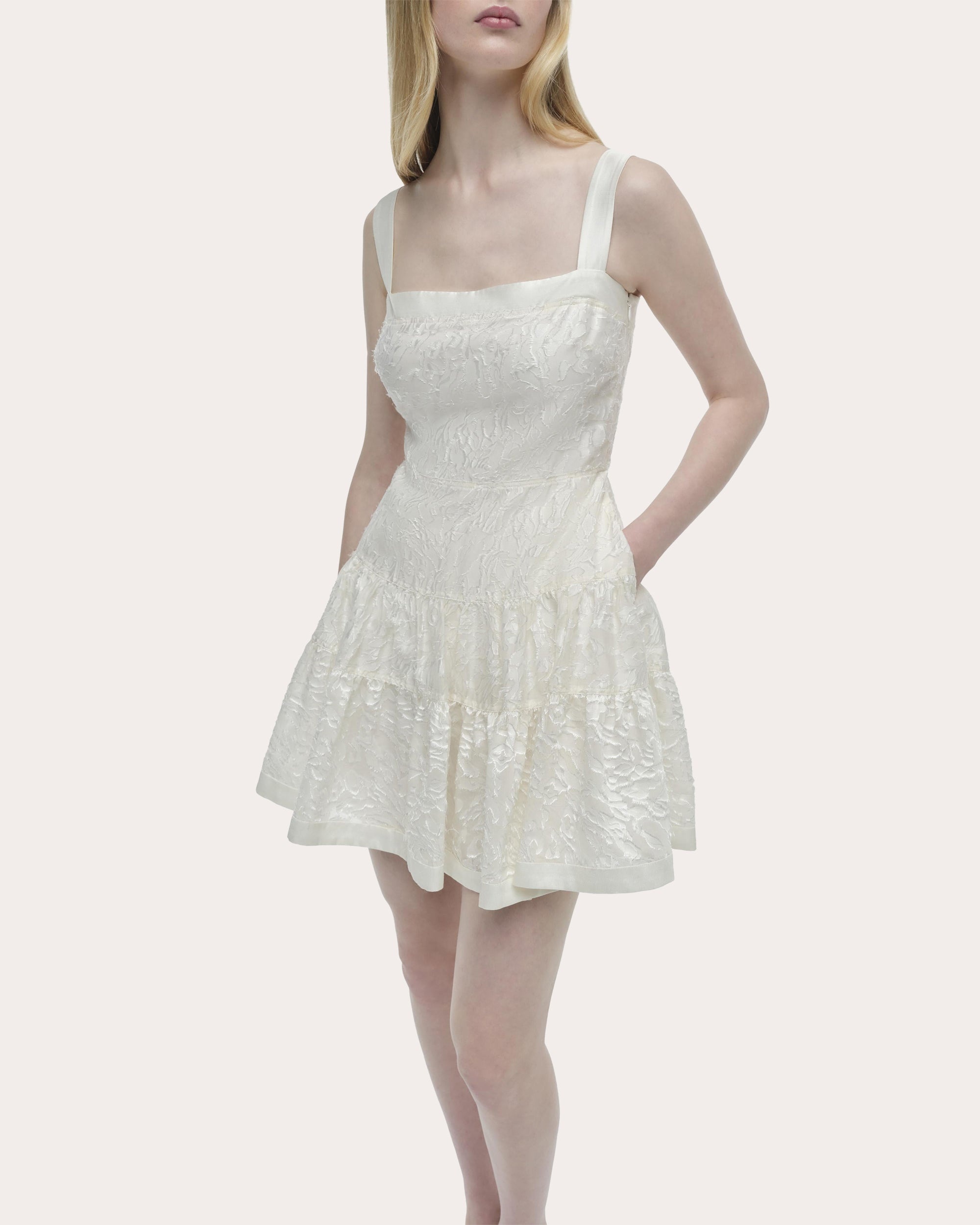 Laila Frayed Jacquard Tiered Mini Dress - 4