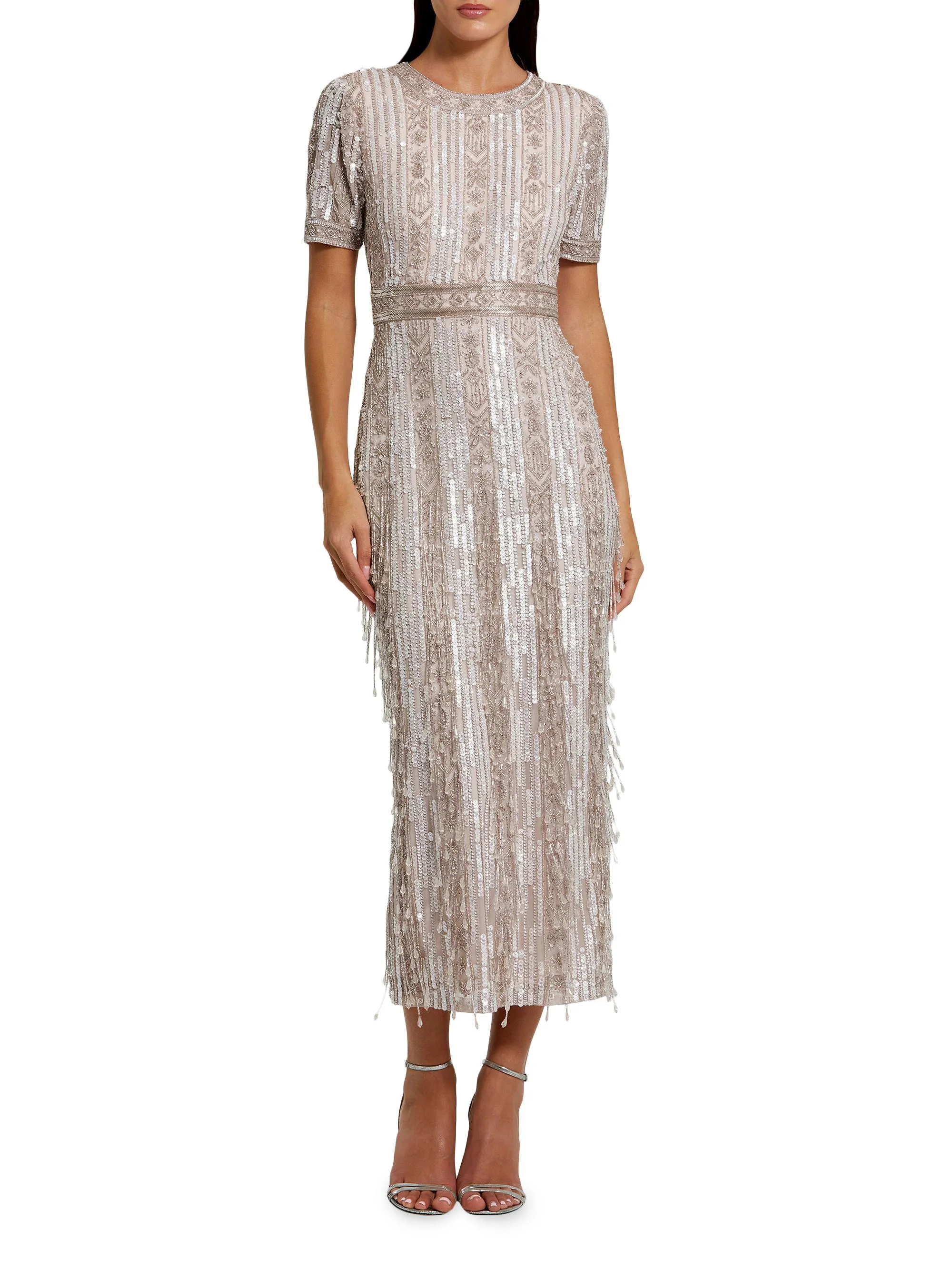 Women's Cocktail Geometric Beaded Midi-Dress - Blush - 1