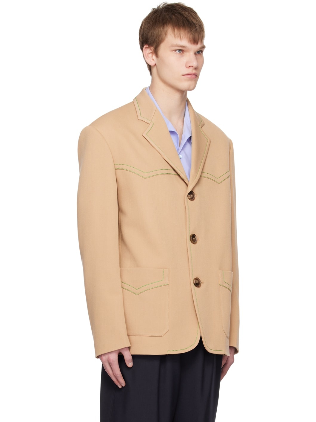 Beige Single-Breasted Blazer - 2