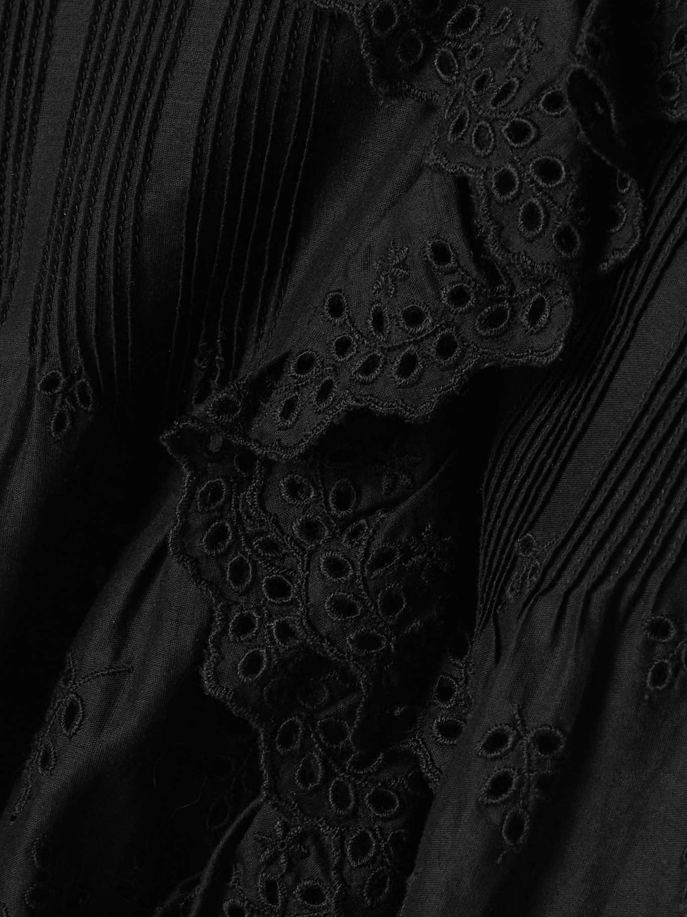 Henri ruffled pintucked broderie anglaise cotton top Black - 4