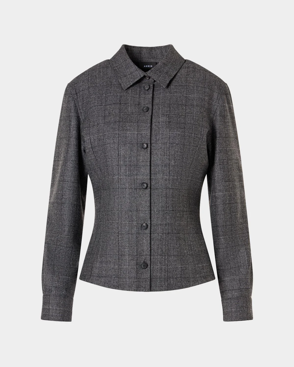 Wool Flannel Prince of Wales Button-Down Blouse - 1