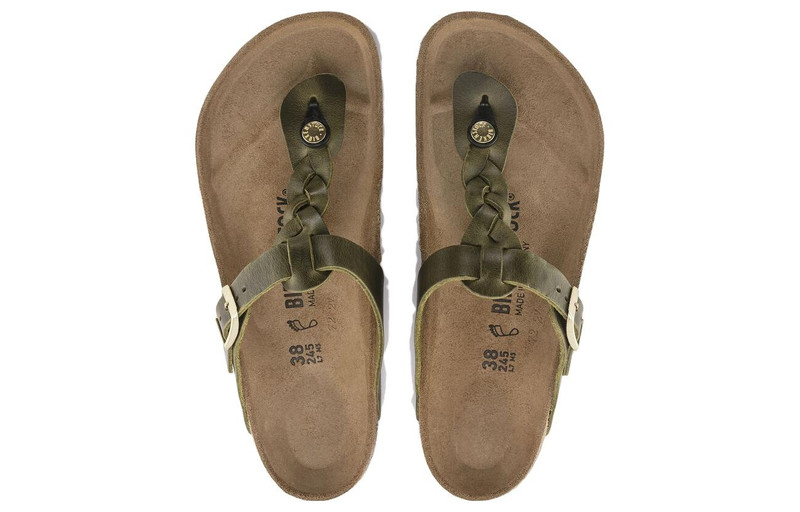 Birkenstock Gizeh Braided Oiled Leather Narrow Fit Sandals 'Olive Green' 1024069 4