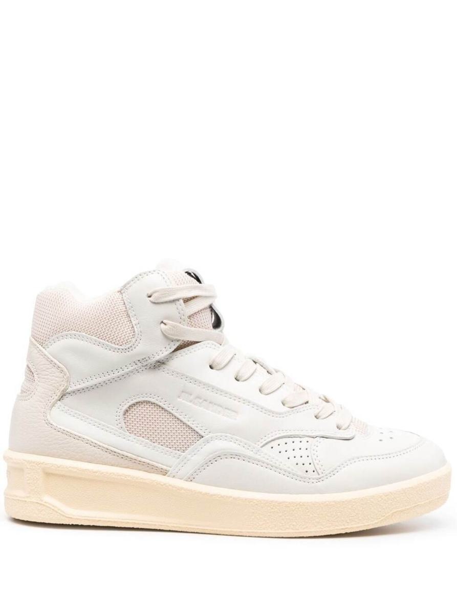 JIL SANDER BEIGE HIGH-TOP SNEAKERS WITH LEATHER INSERTS AND EMBOSSED LOGO IN CANVAS WOMAN - 1