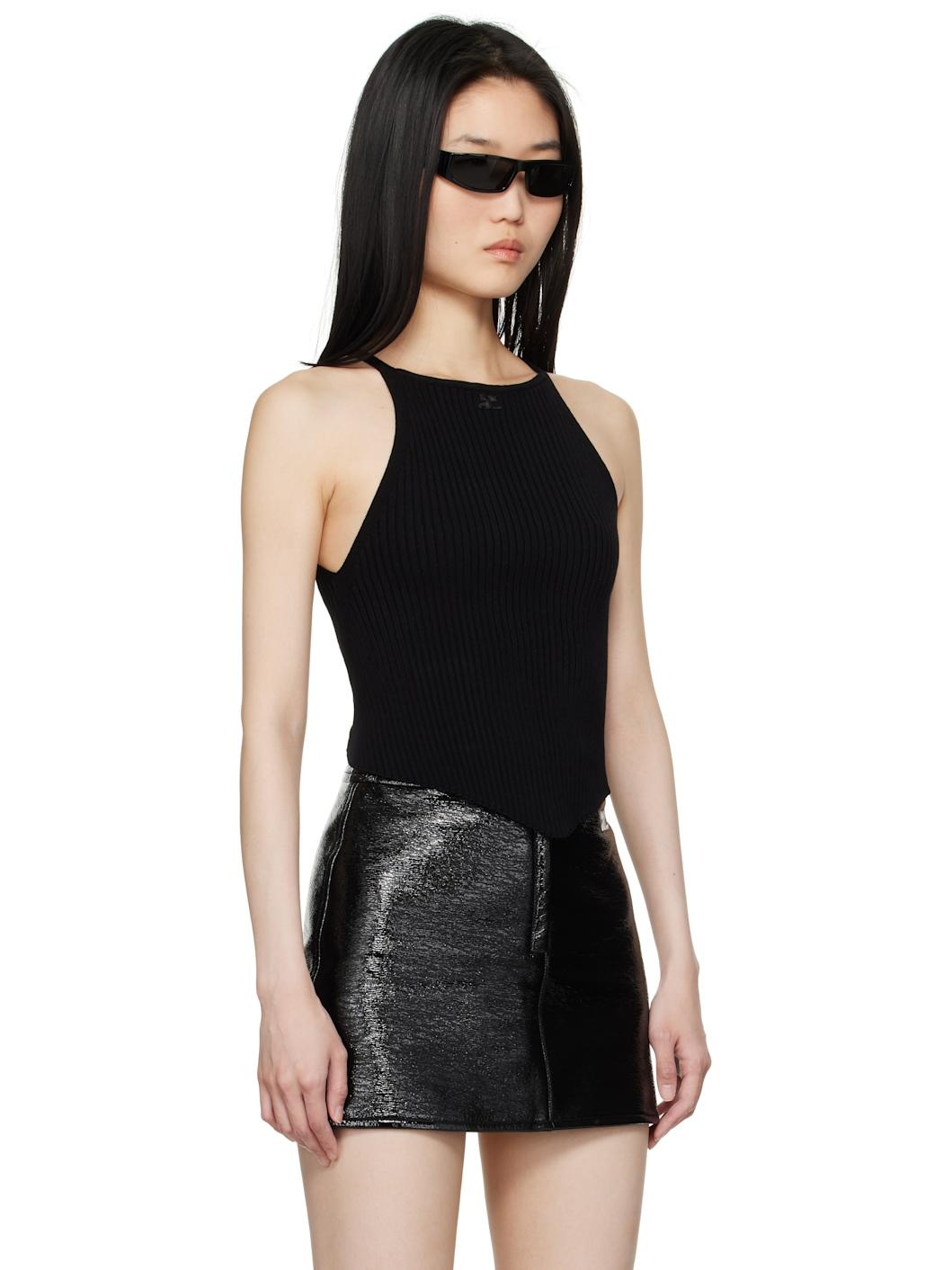 Black Pointy Rib Knit Tank Top - 2