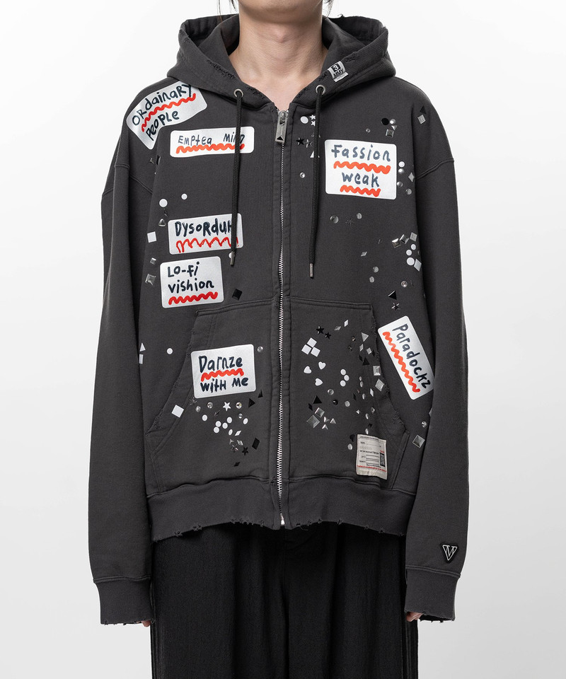 Maison MIHARAYASUHIRO Embellished Sticker Zip-Up Hoodie outlook