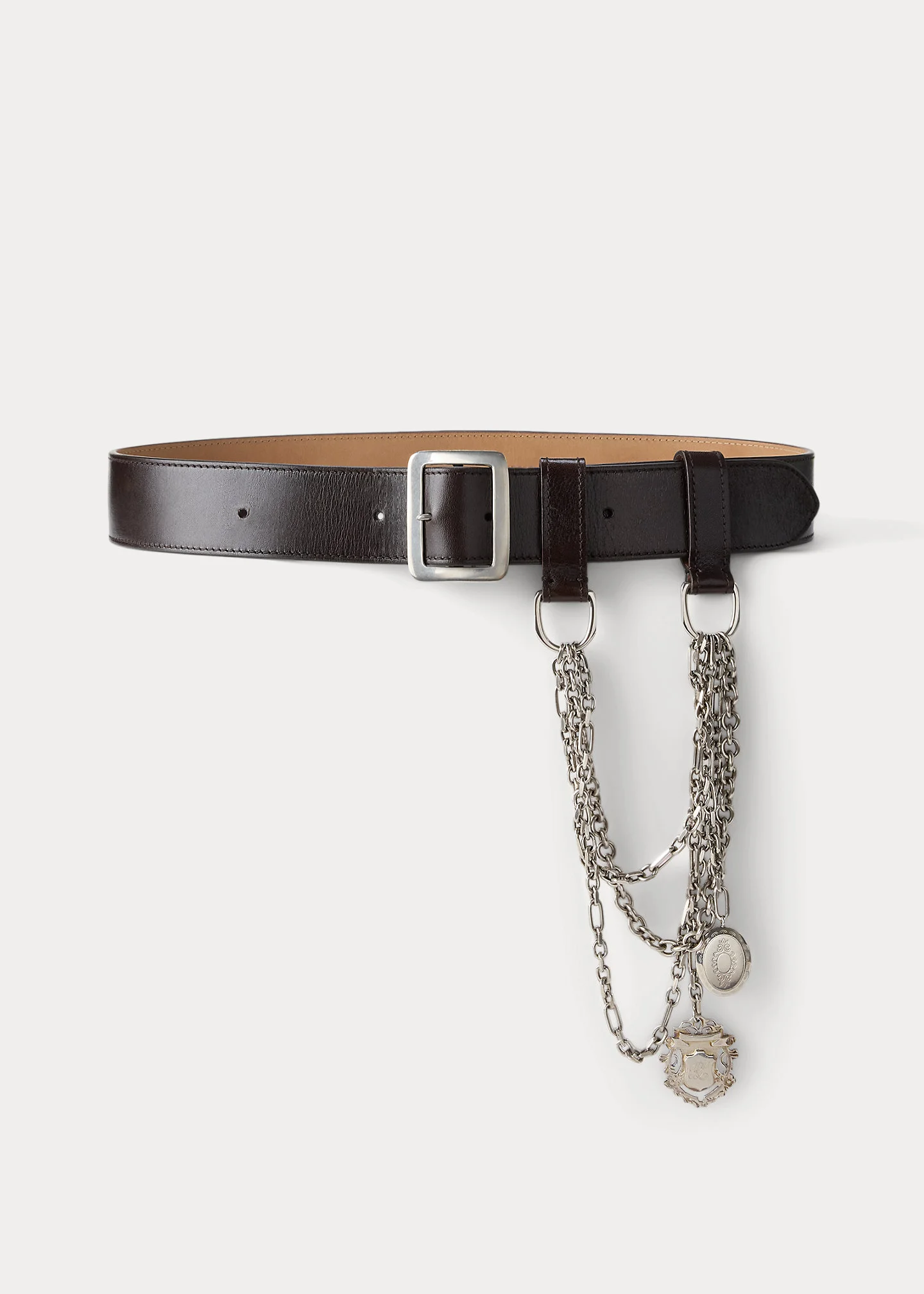 Chain-Trim Washed Leather Wide Belt - 1