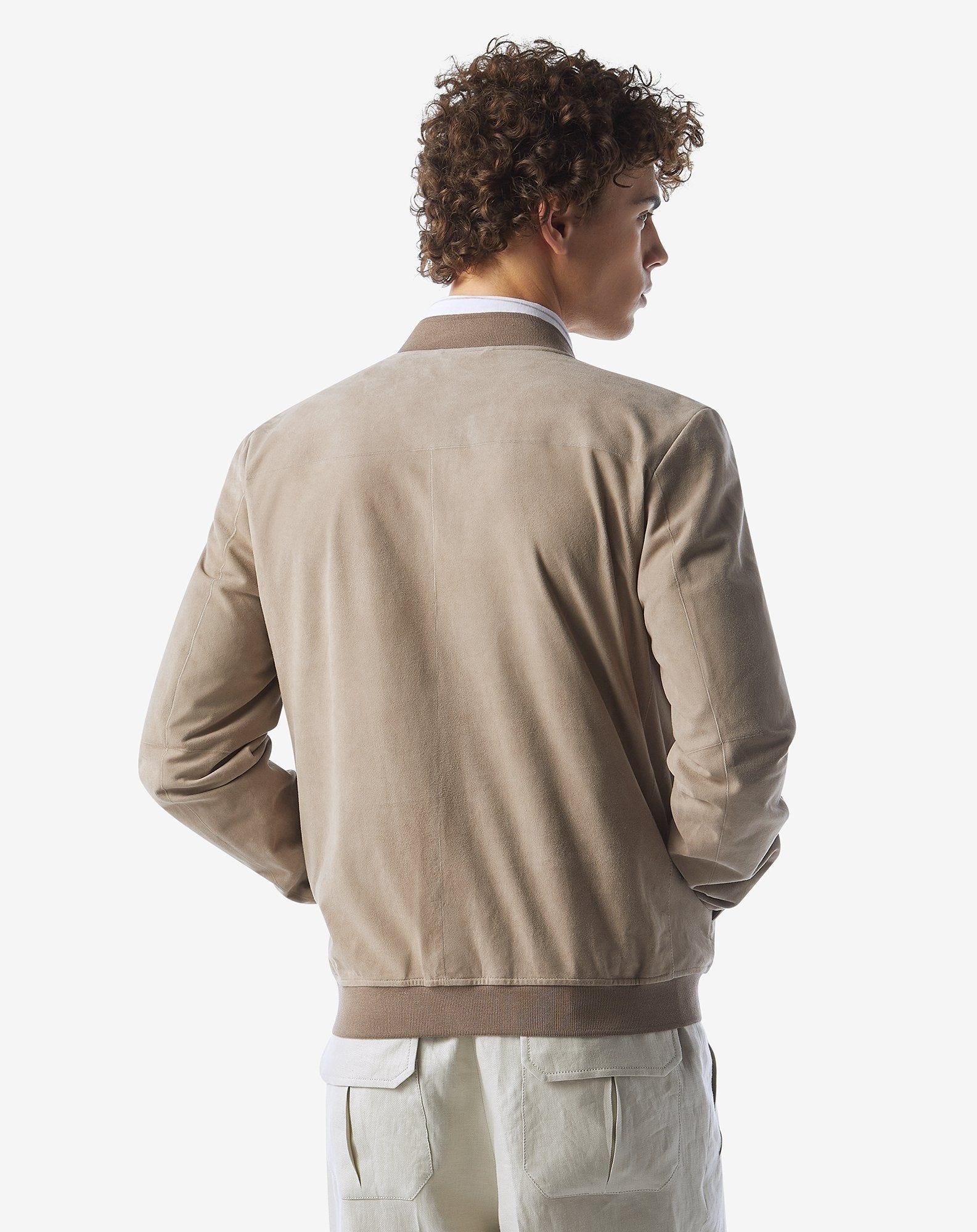 Unlined greige suede bomber jacket - 3