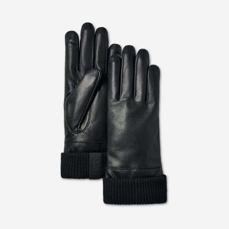 ® Men's Leather Knit Cuff Glove in Black - 1