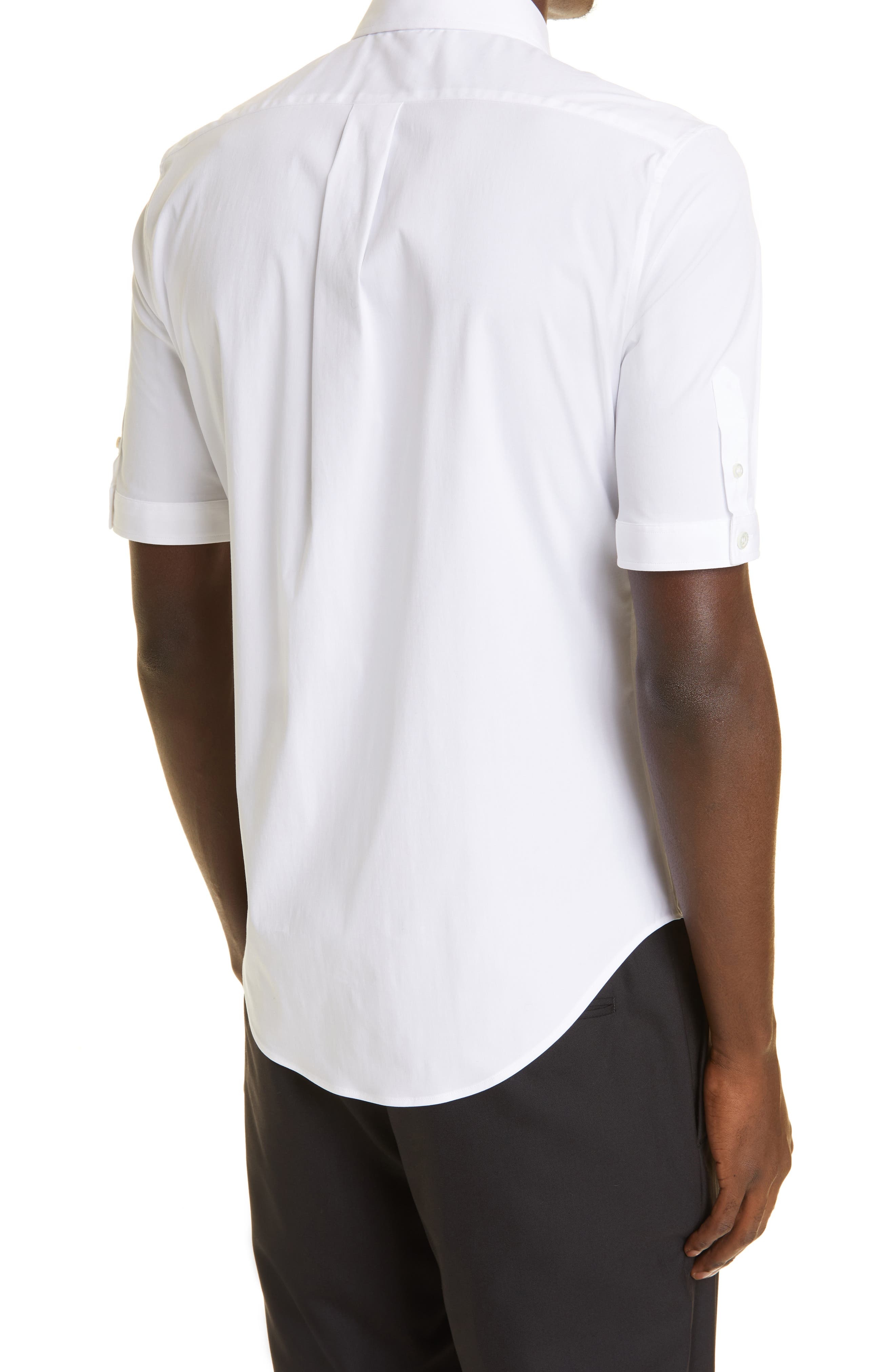 Alexander McQueen Short Sleeve Cotton Stretch Poplin Button-Down Shirt in White at Nordstrom, Size 1 - 2