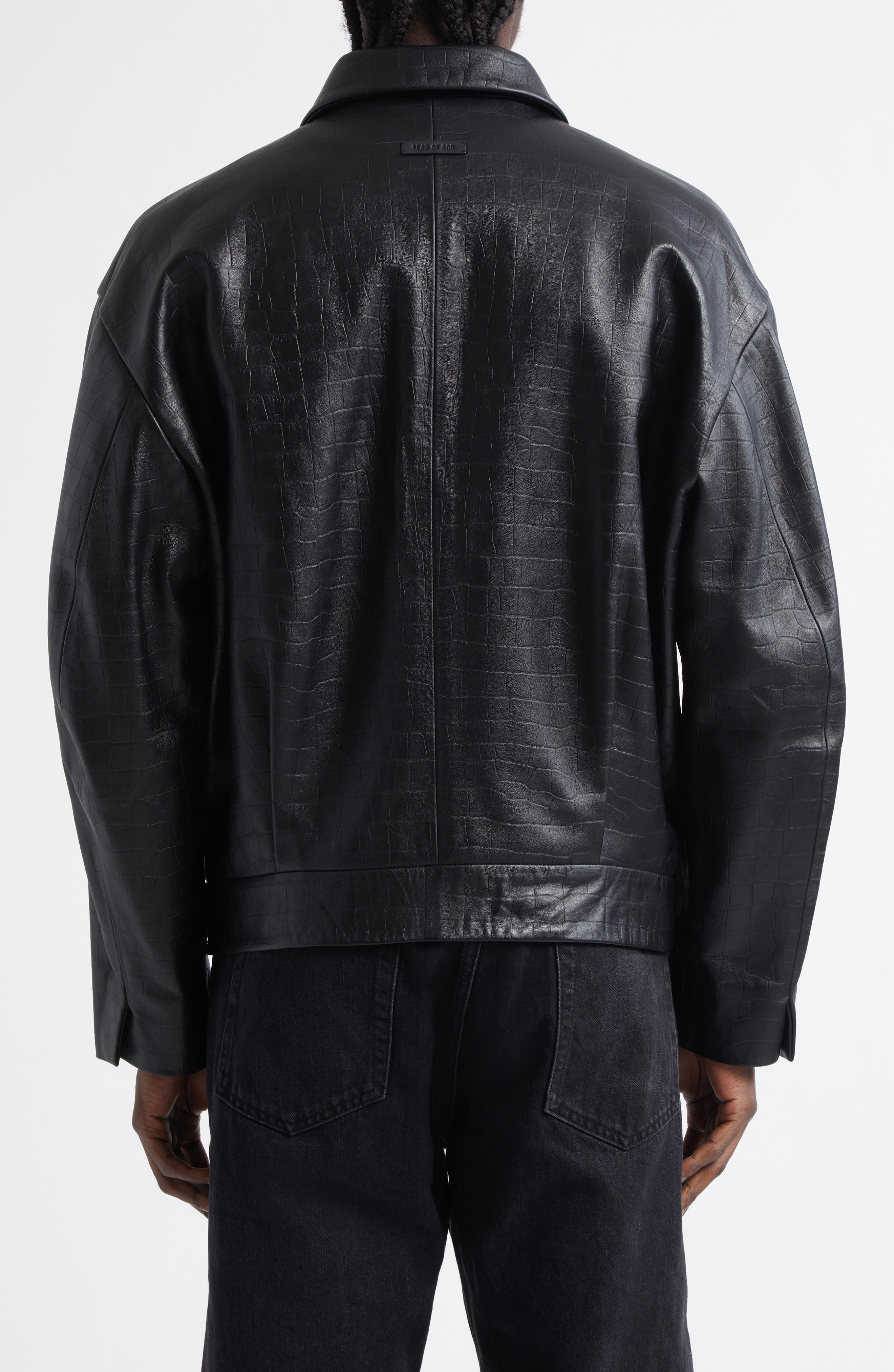 Fear of God Crocodile-Embossed Crop Leather Jacket in Black at Nordstrom - 2