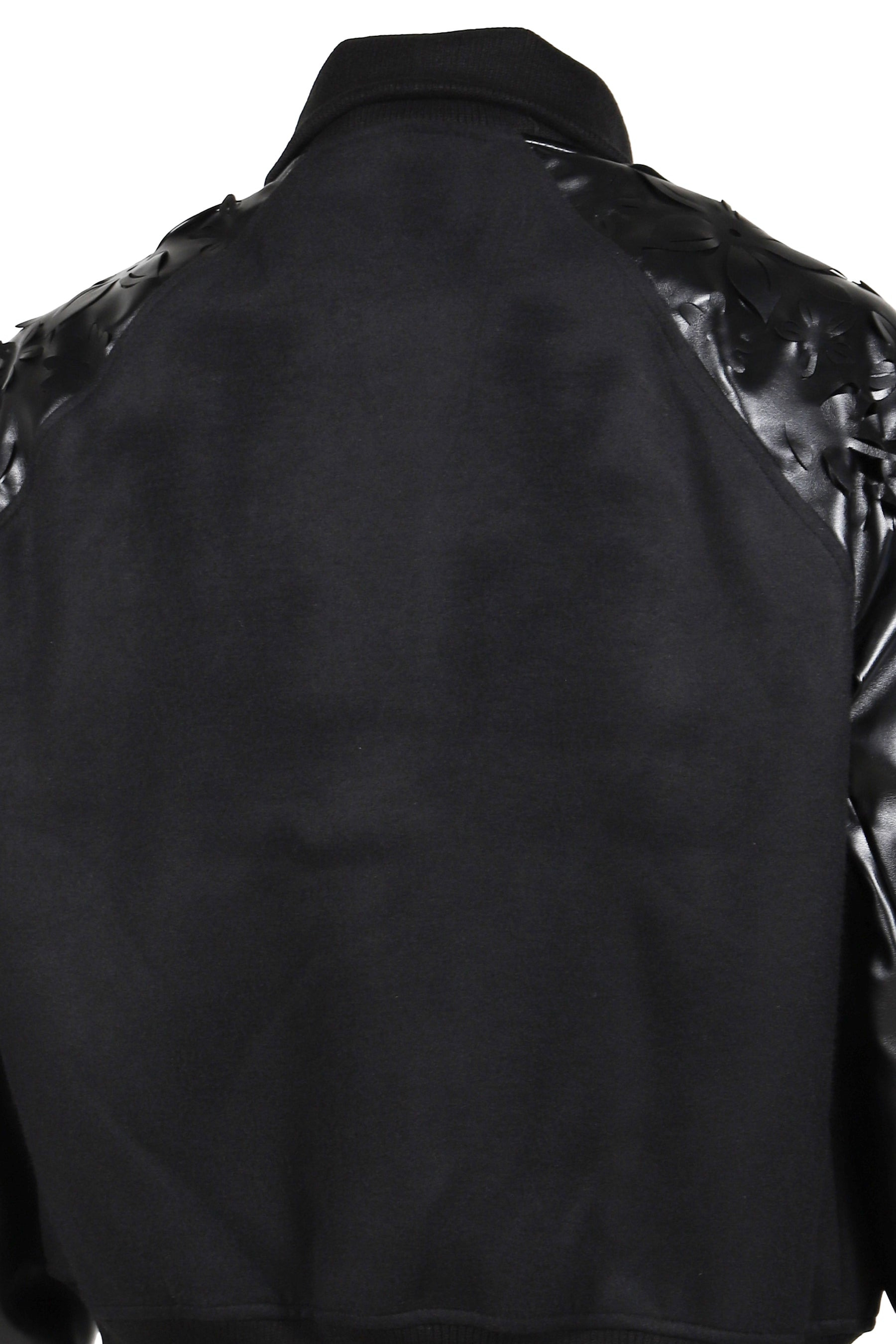 LASER-CUT FLOWER VARSITY JACKET / BLK - 9