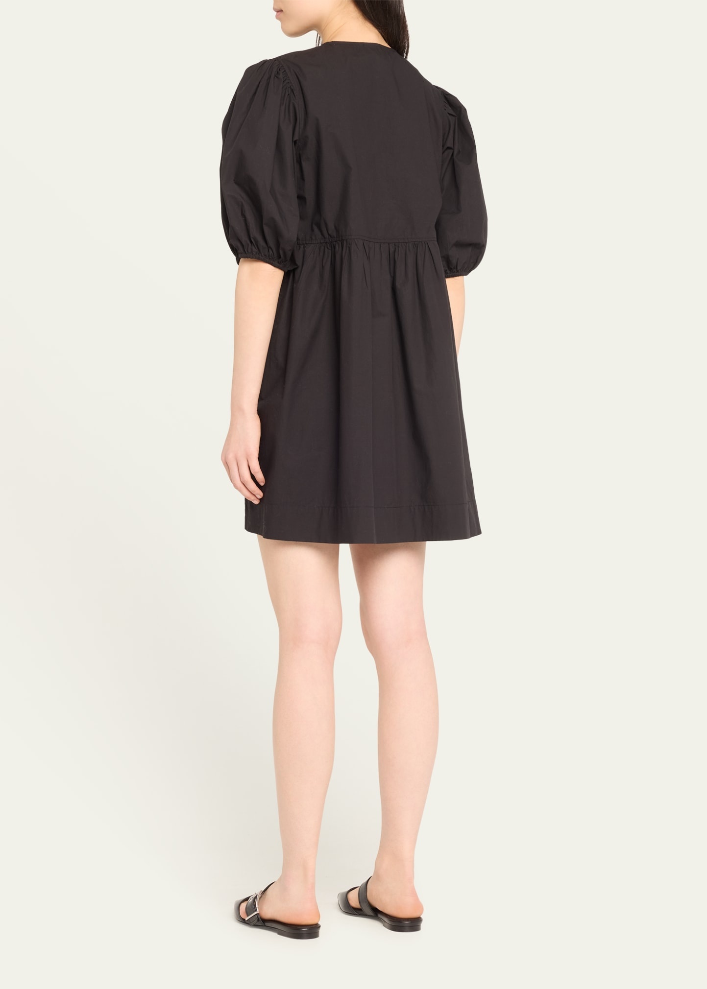 Tie-Front Puff-Sleeve Poplin Mini Dress - 3