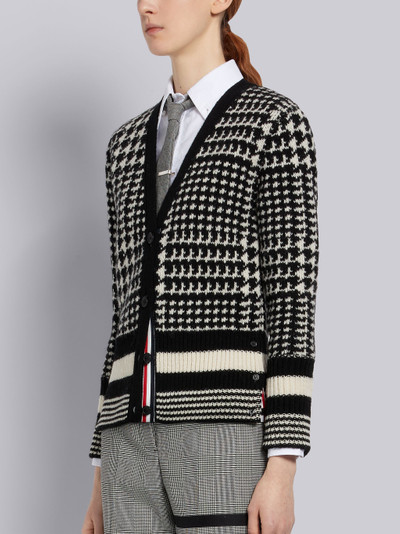 Thom Browne Black and White Shetland Wool Prince of Wales Jacquard Classic V-Neck Cardigan outlook