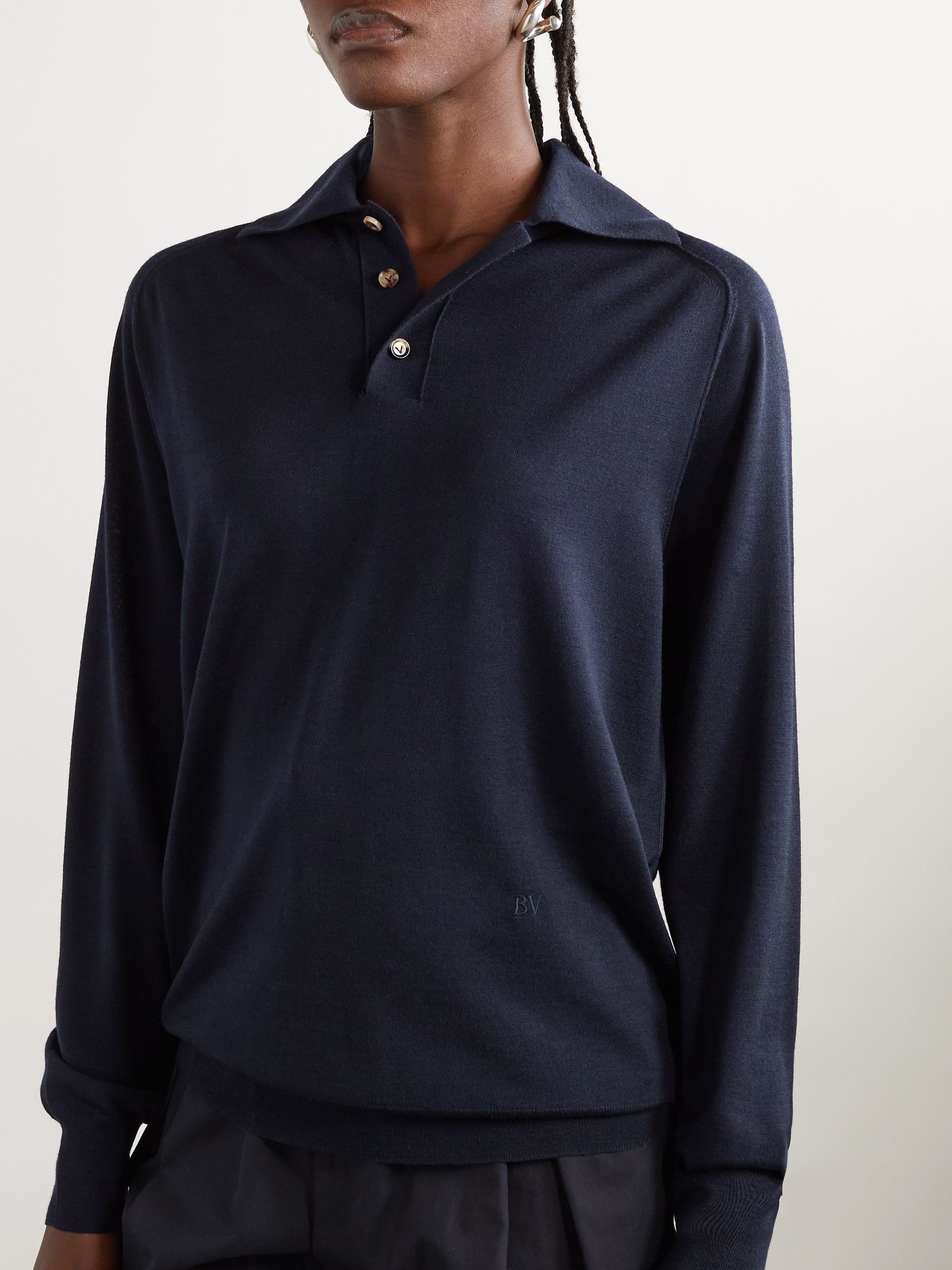 Wool polo shirt Navy - 3