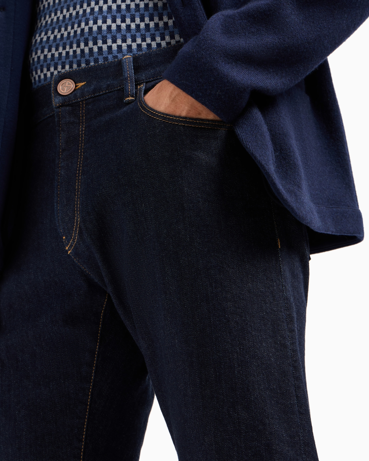 Five-pocket, regular-fit, stretch-cotton denim trousers - 5