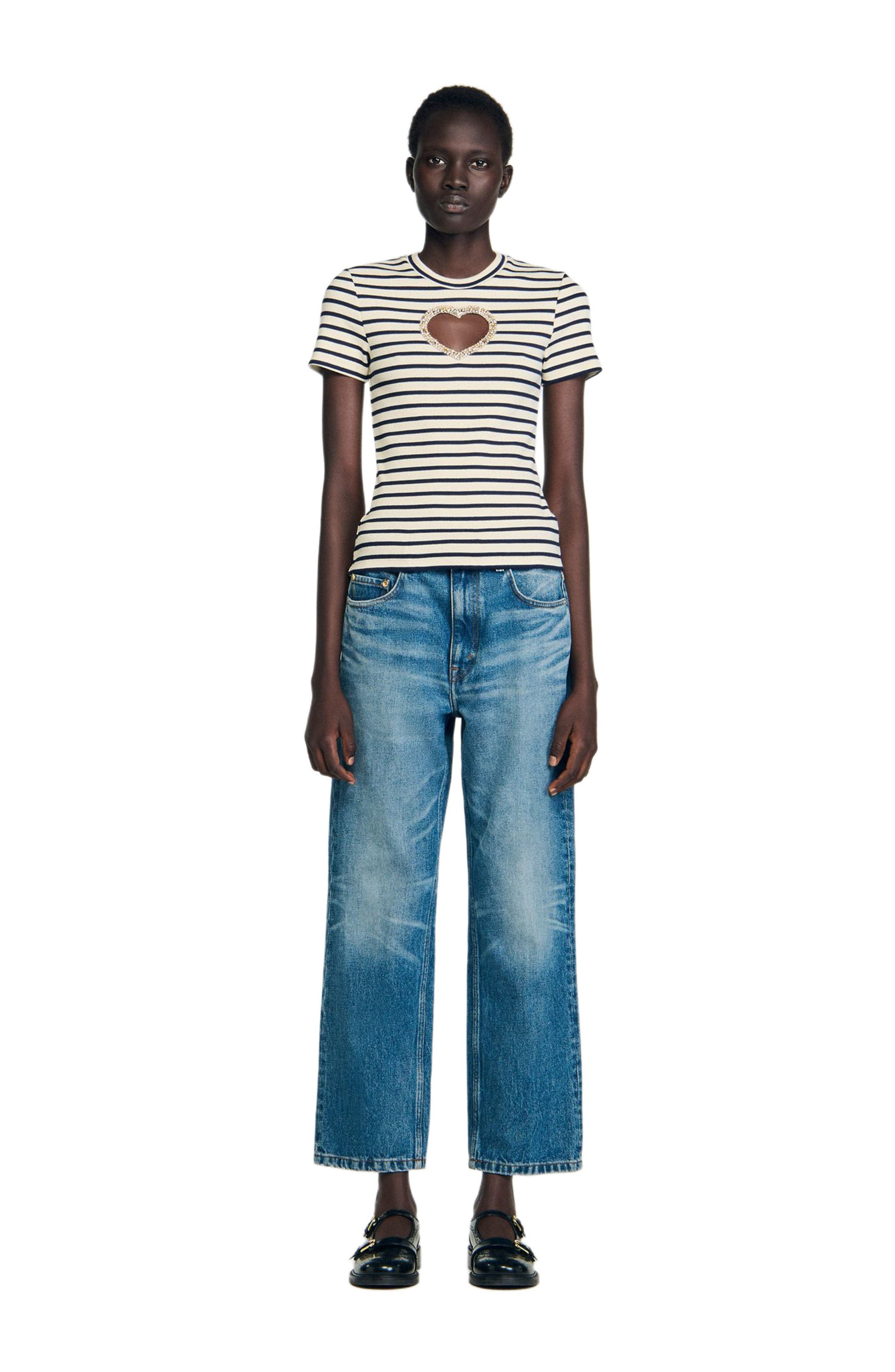SANDRO Rhinestone heart T-shirt in Ecru at Nordstrom - 3
