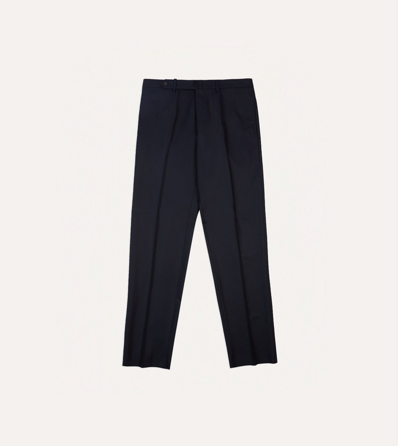Navy Wool Flannel Flat Front Trousers 1