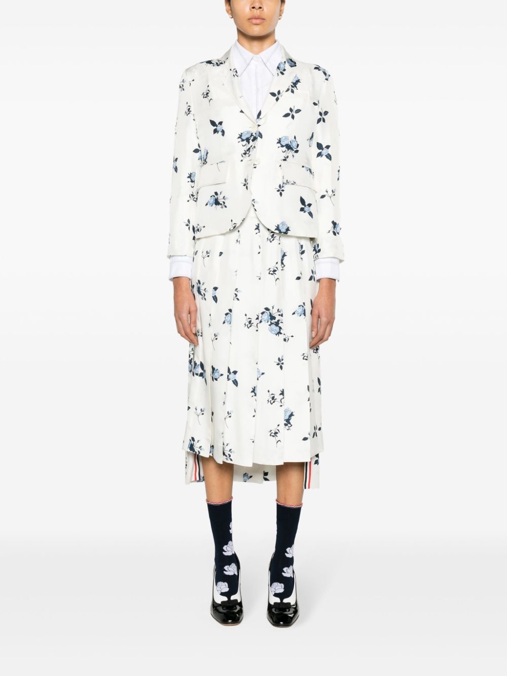 floral-print silk blazer - 2