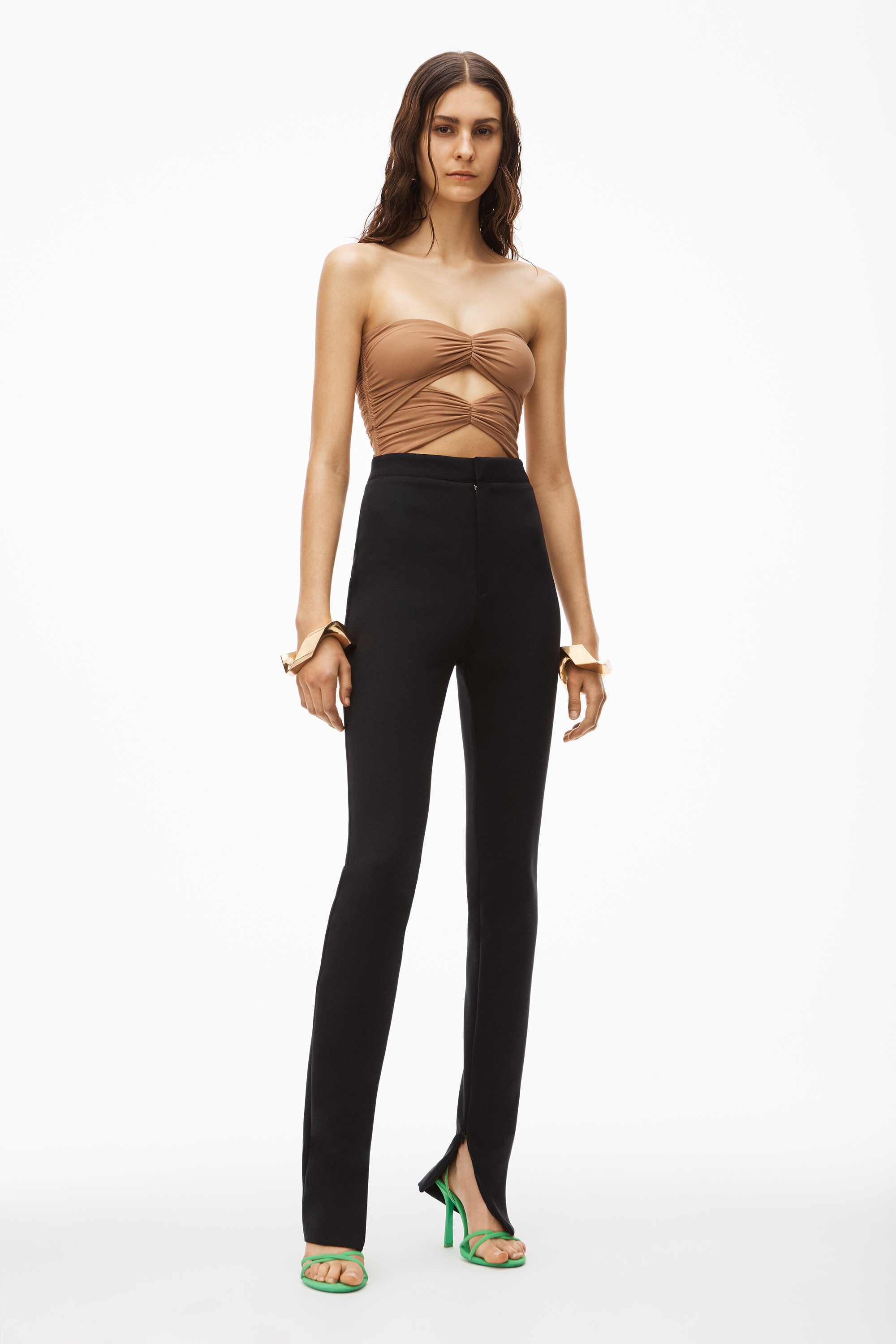 RUCHED CUTOUT TUBE TOP IN STRETCH MESH - 6